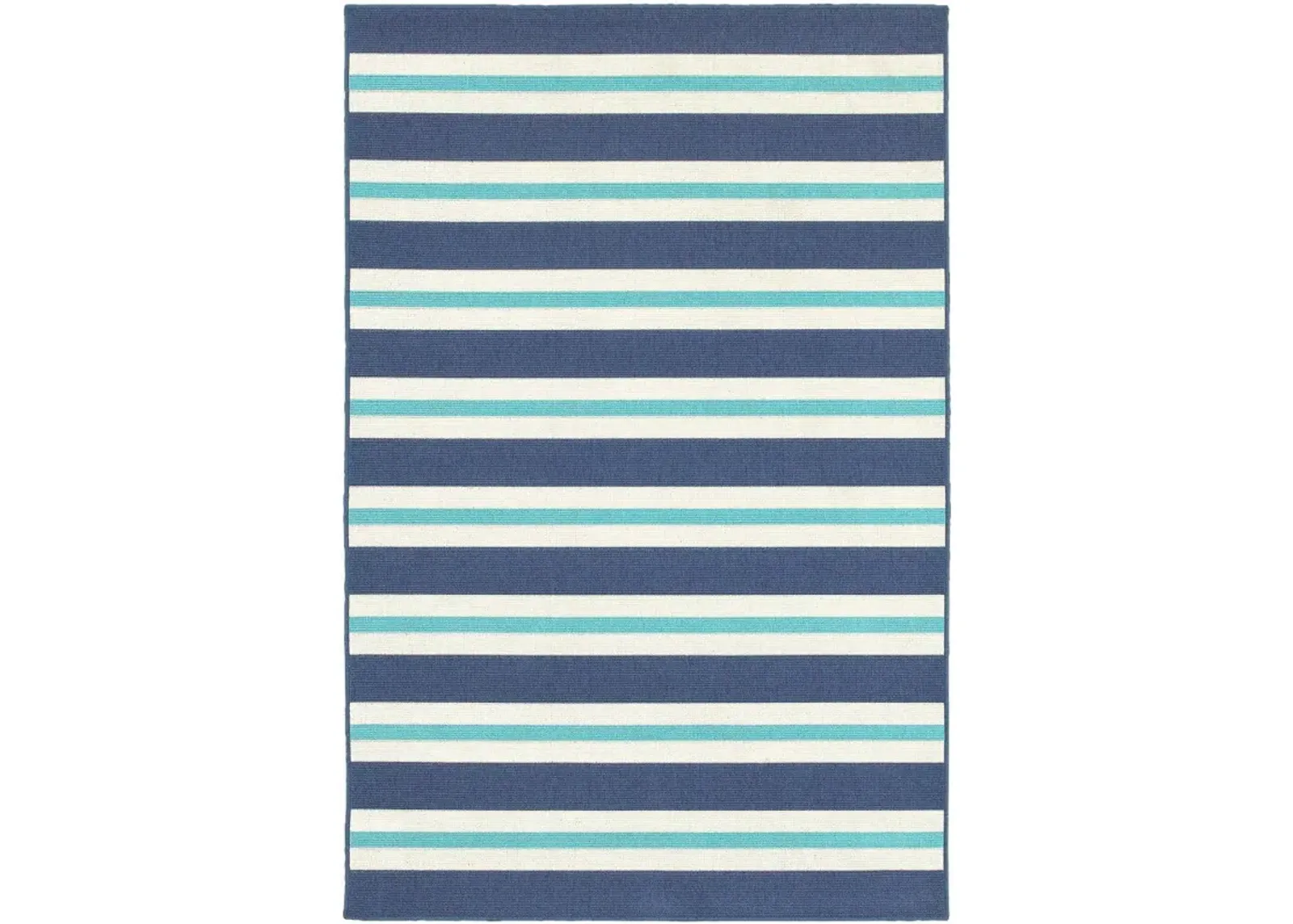 7' X 10' Geometric Stain Resistant Area Rug Indoor & Outdoor - Ivory / Blue