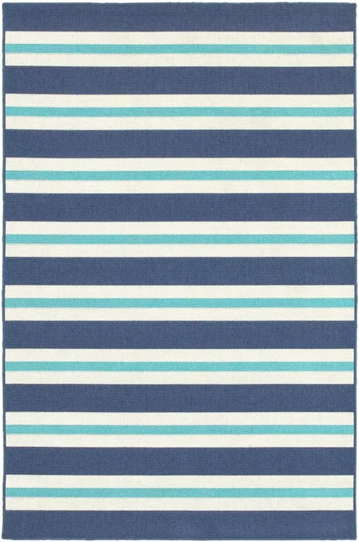 7' X 10' Geometric Stain Resistant Area Rug Indoor & Outdoor - Ivory / Blue