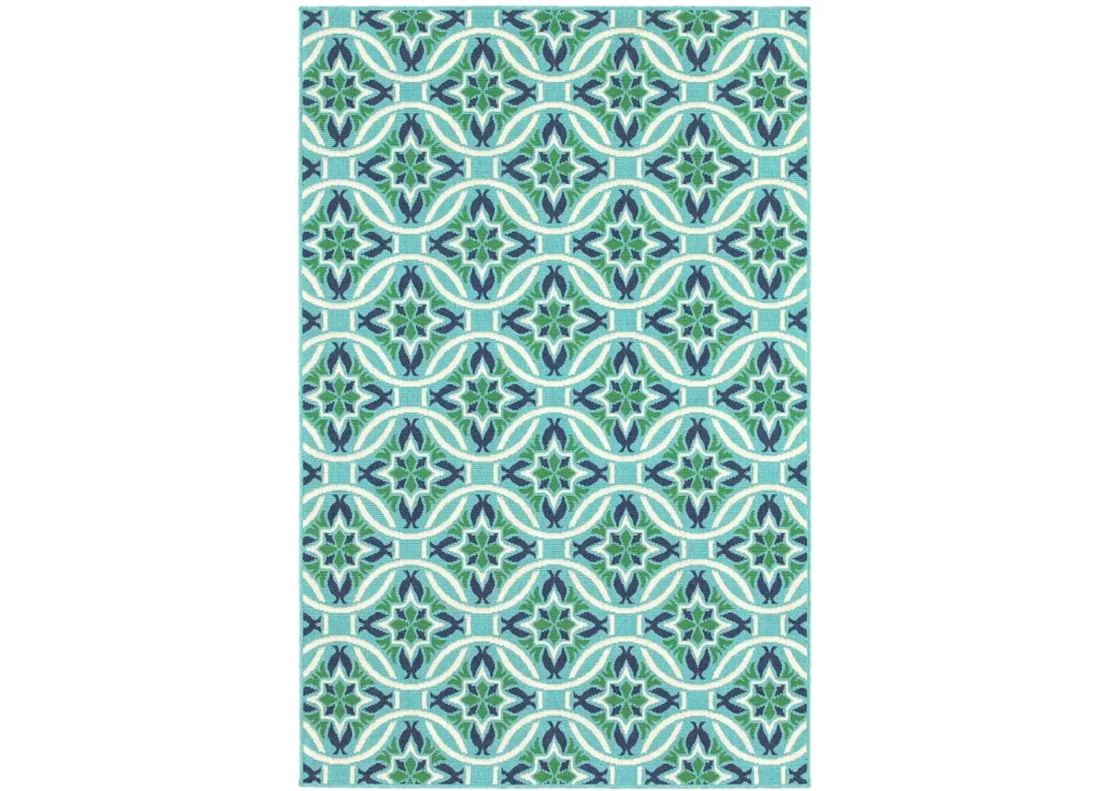 4' X 6' Geometric Stain Resistant Outdoor / Indoor Area Rug - Blue / Green