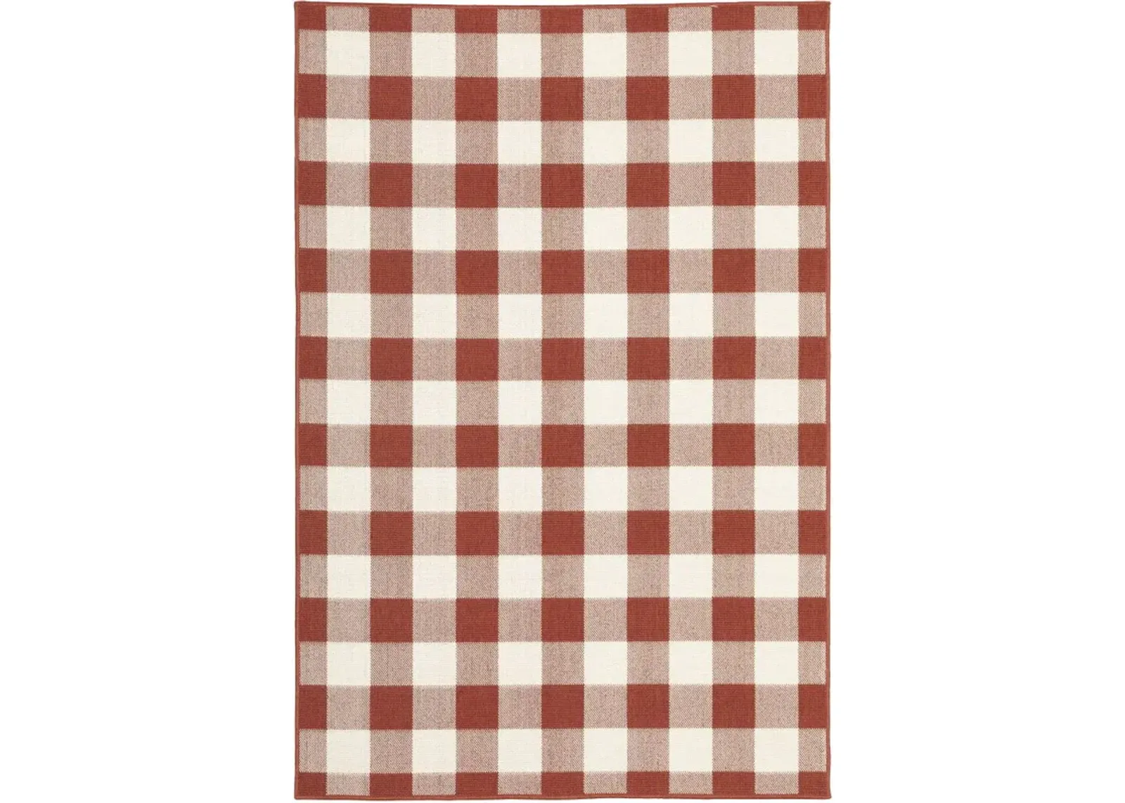 7' X 10' Geometric Stain Resistant Indoor / Outdoor Area Rug - Red / Ivory