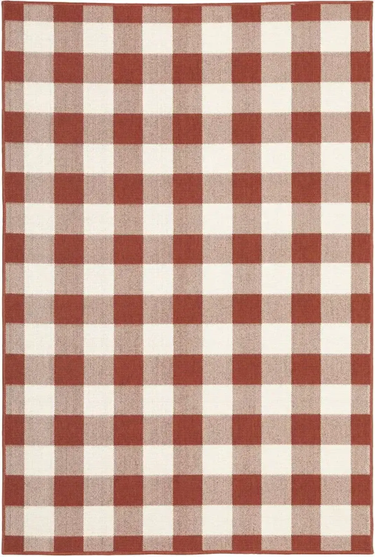 7' X 10' Geometric Stain Resistant Indoor / Outdoor Area Rug - Red / Ivory