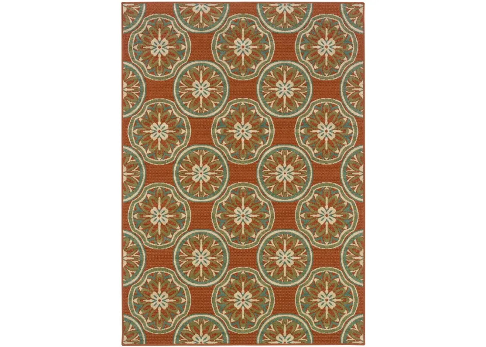 5' X 8' Floral Stain Resistant Indoor & Outdoor Area Rug - Brown / Ivory