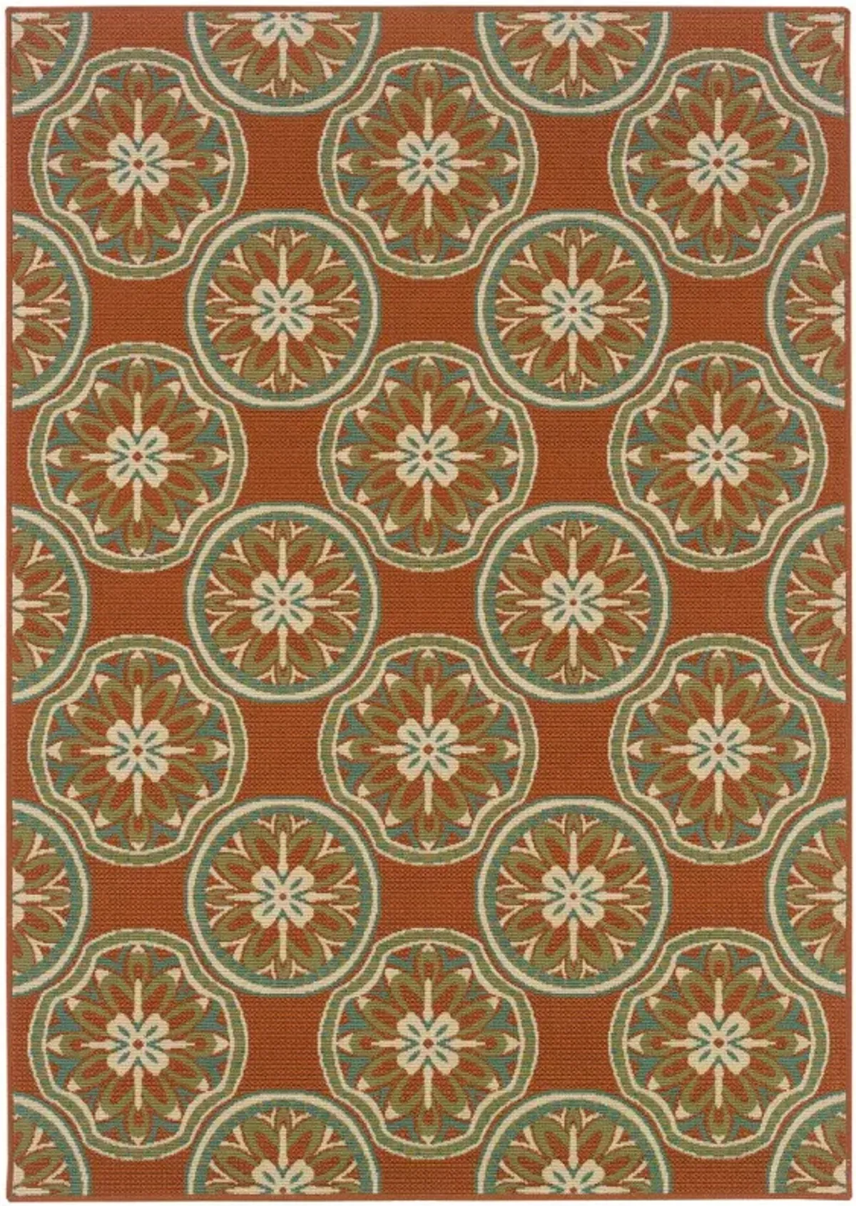 5' X 8' Floral Stain Resistant Indoor & Outdoor Area Rug - Brown / Ivory