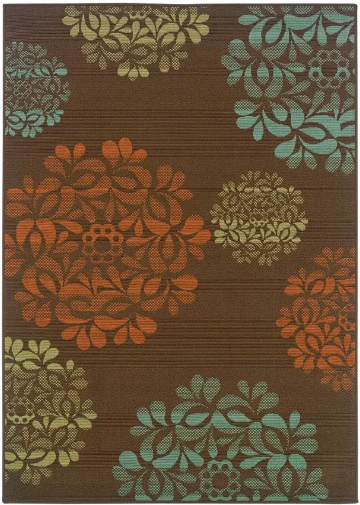 4' X 6' Floral Stain Resistant Indoor / Outdoor Area Rug - Brown