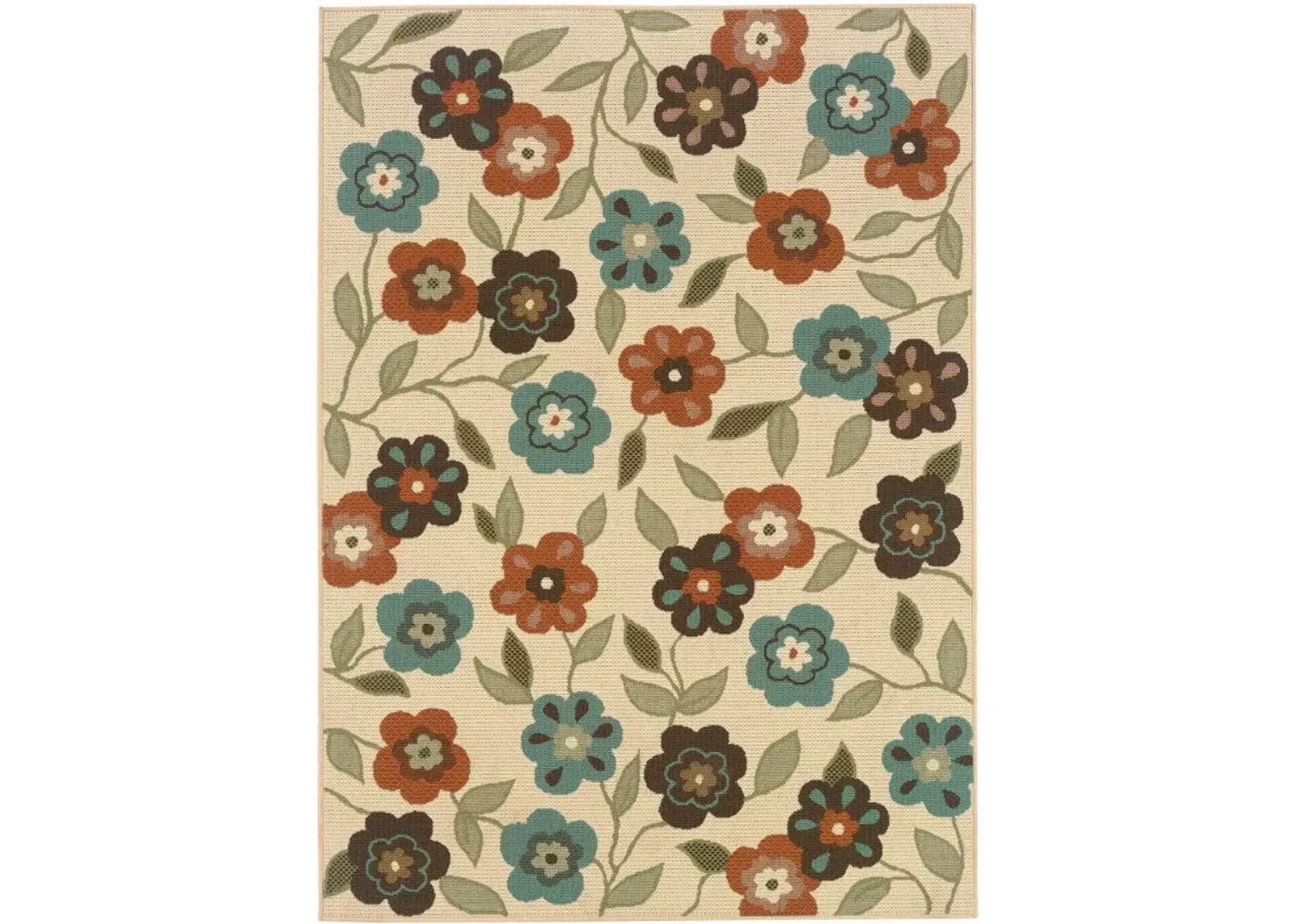 5' X 8' Floral Stain Resistant Outdoor & Indoor Area Rug - Brown / Ivory