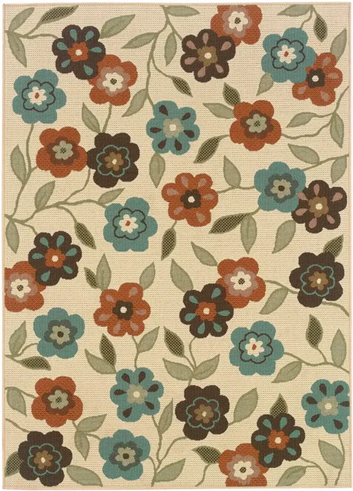 5' X 8' Floral Stain Resistant Outdoor & Indoor Area Rug - Brown / Ivory