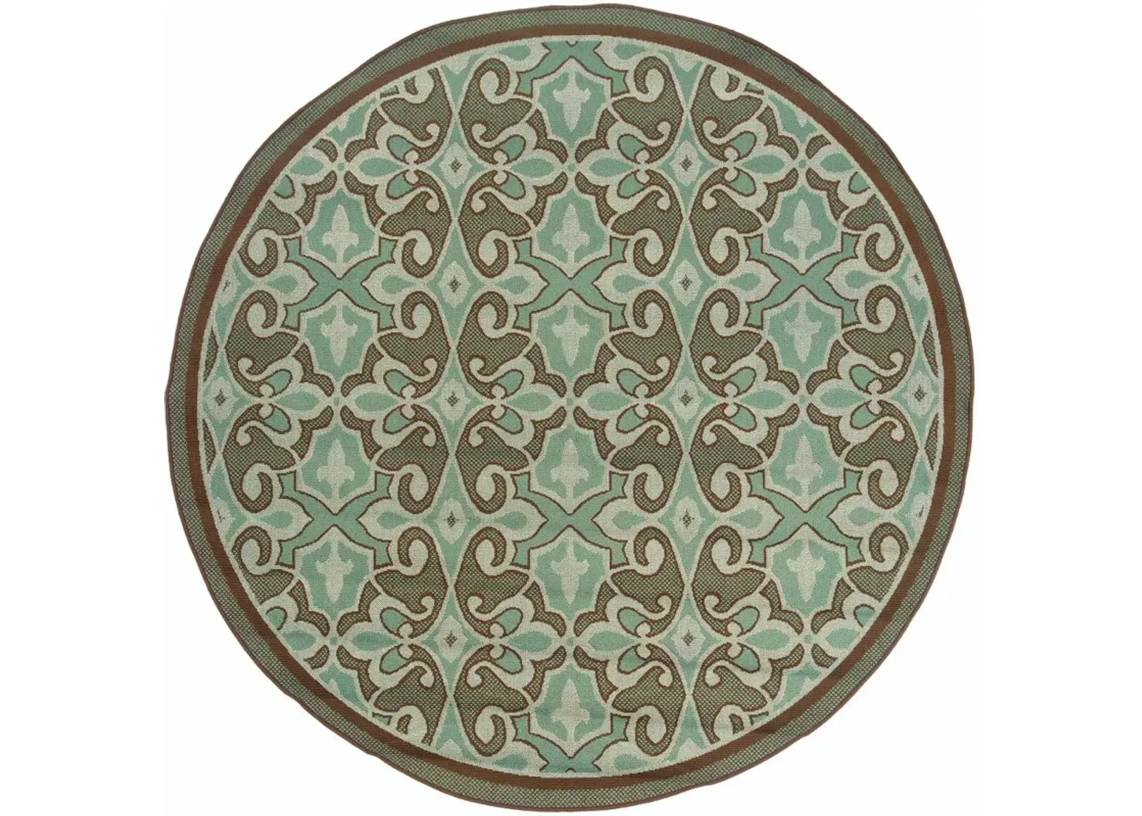 8' X 8' Round Oriental Stain Resistant Indoor / Outdoor Area Rug - Blue