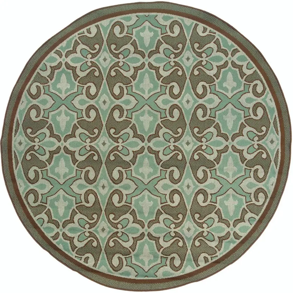 8' X 8' Round Oriental Stain Resistant Indoor / Outdoor Area Rug - Blue