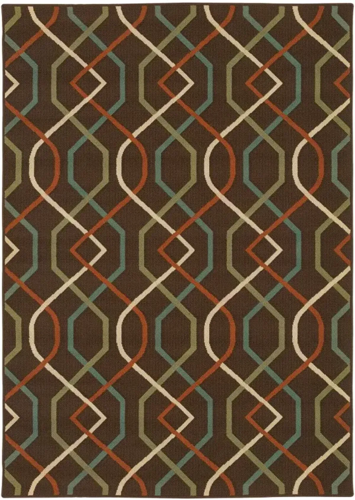 8' X 11' Geometric Stain Resistant Indoor Outdoor Area Rug - Brown / Ivory