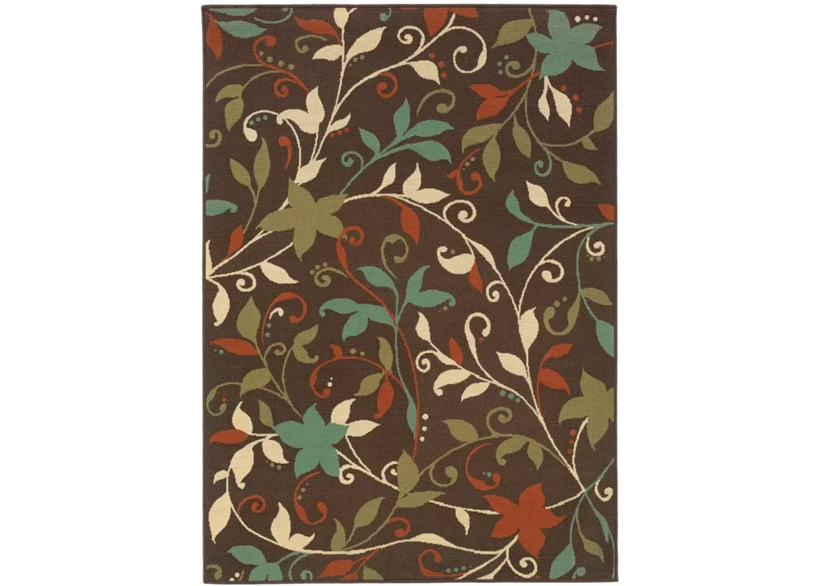 2' X 4' Floral Stain Resistant Outdoor / Indoor Area Rug - Brown