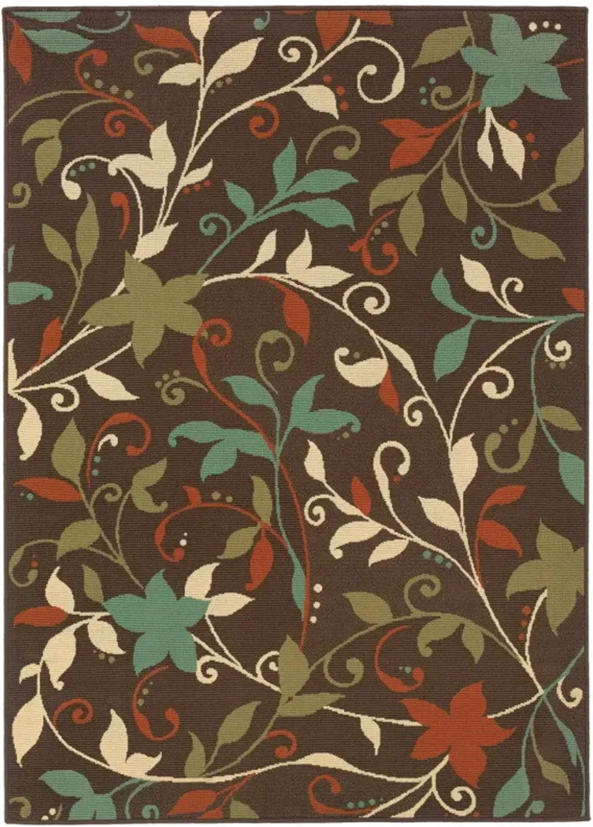 2' X 4' Floral Stain Resistant Outdoor / Indoor Area Rug - Brown