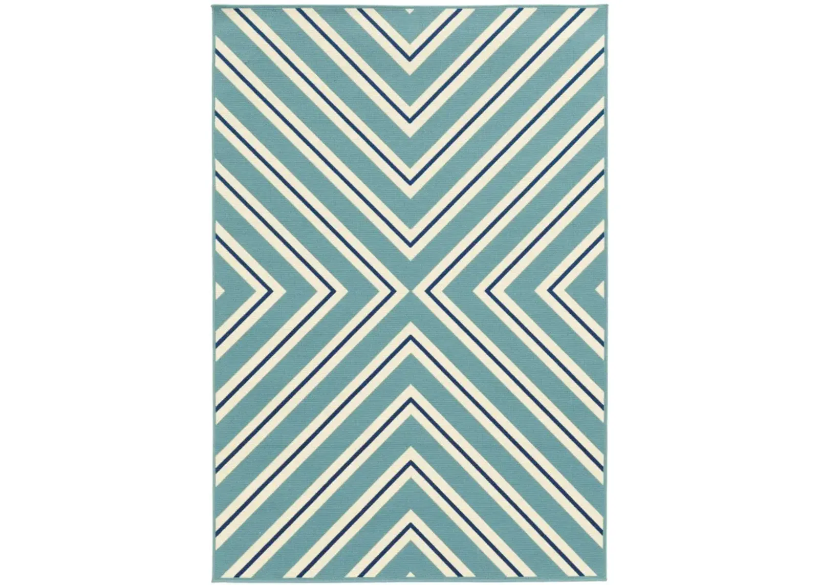 7' X 10' Geometric Stain Resistant Indoor / Outdoor Area Rug - Blue