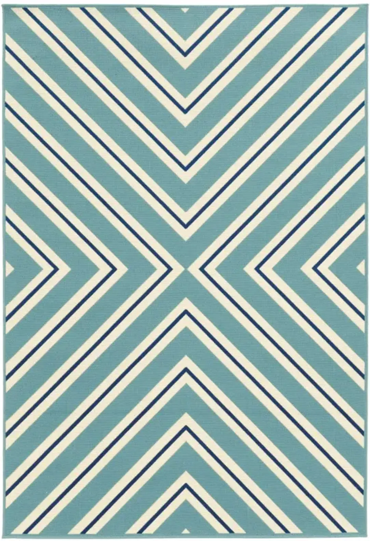 7' X 10' Geometric Stain Resistant Indoor / Outdoor Area Rug - Blue