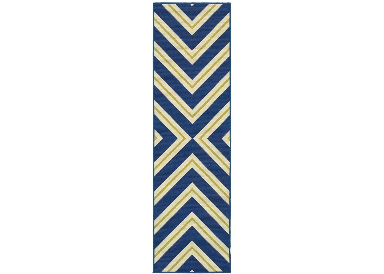 2' X 8' Geometric Stain Resistant Area Rug Indoor & Outdoor - Ivory / Blue