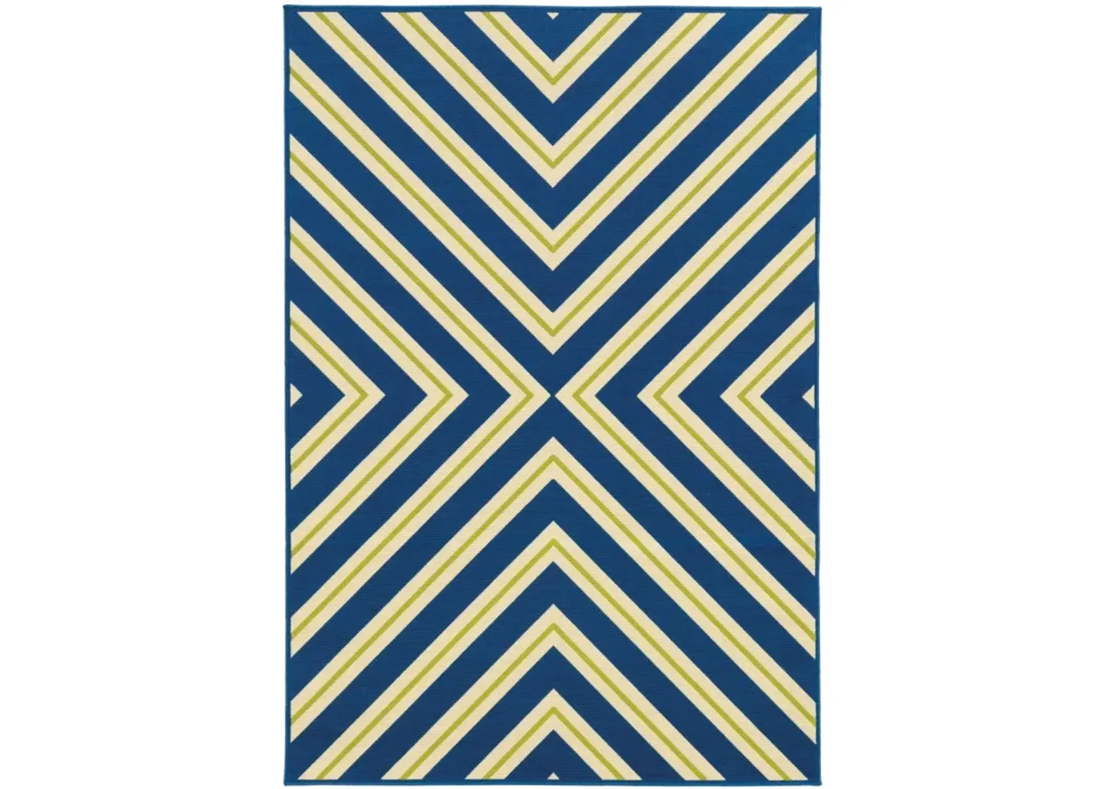 8' X 11' Geometric Stain Resistant Indoor / Outdoor Area Rug - Blue / Ivory