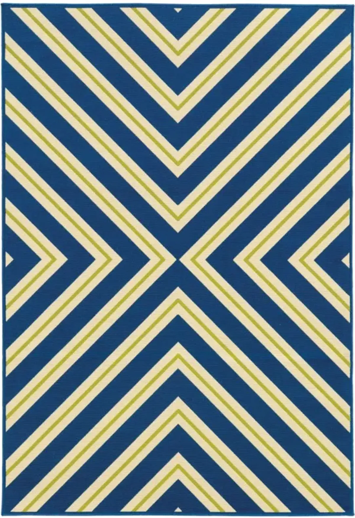 8' X 11' Geometric Stain Resistant Indoor / Outdoor Area Rug - Blue / Ivory