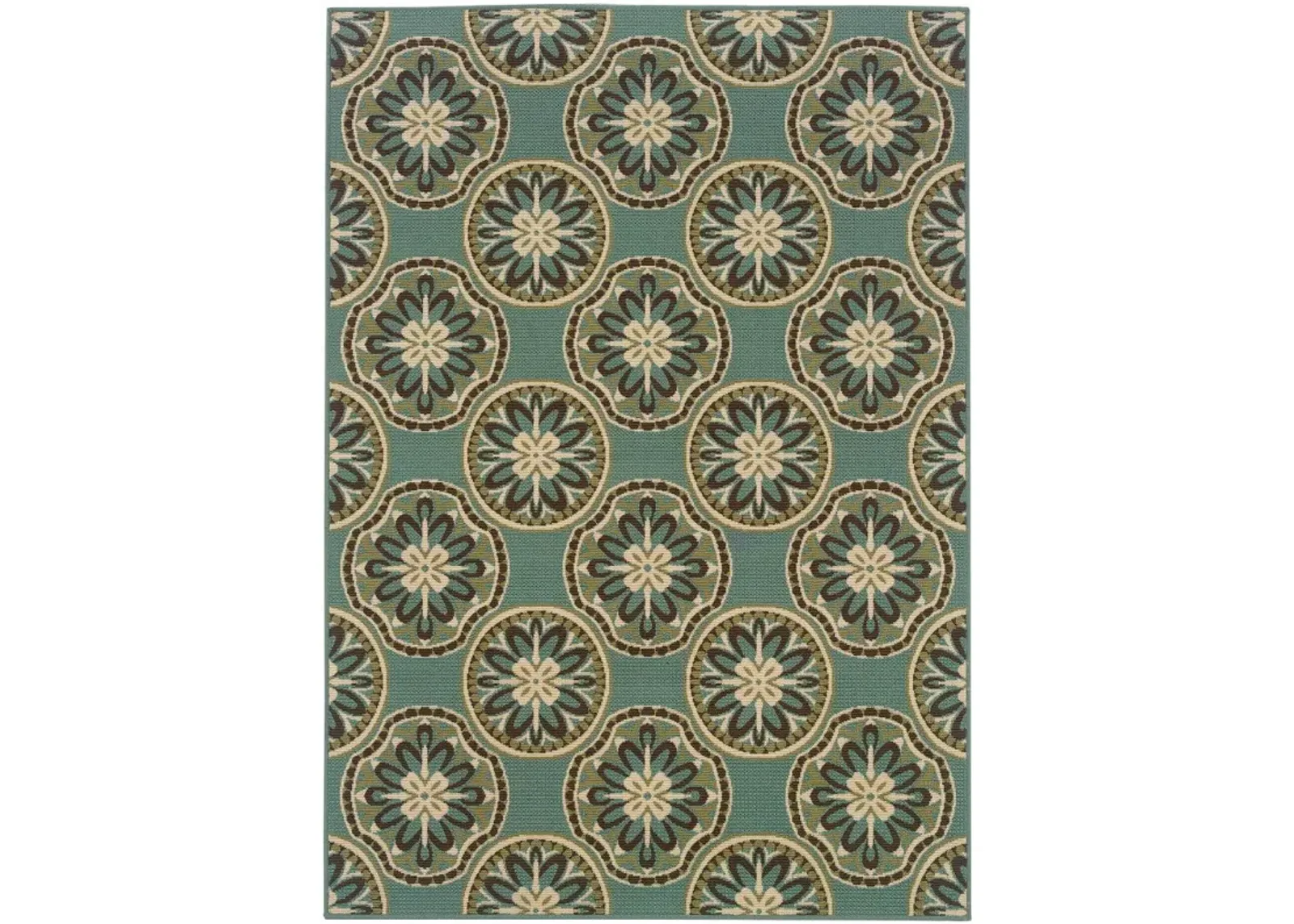 7' X 10' Floral Stain Resistant Outdoor / Indoor Area Rug - Blue / Ivory