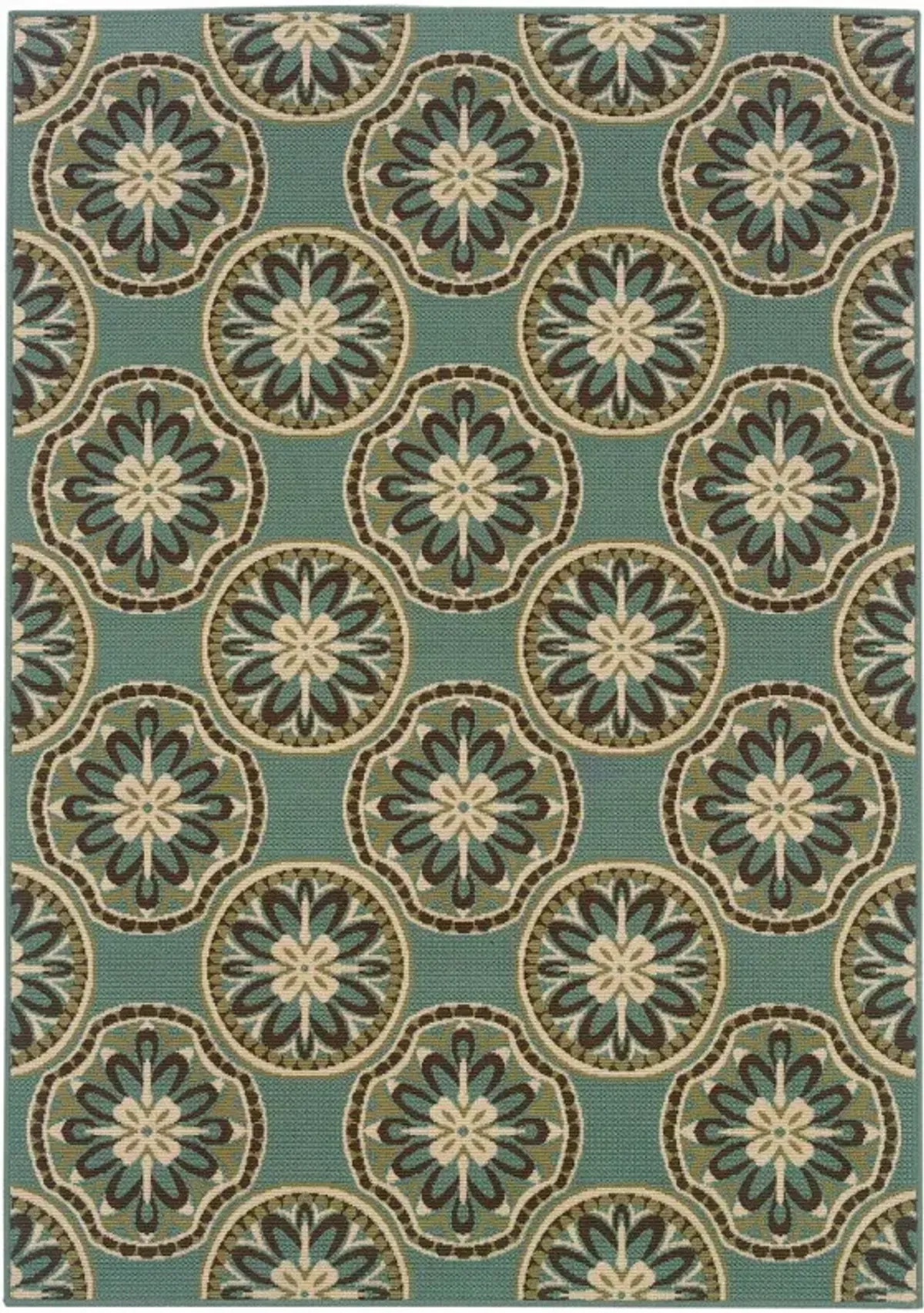 7' X 10' Floral Stain Resistant Outdoor / Indoor Area Rug - Blue / Ivory