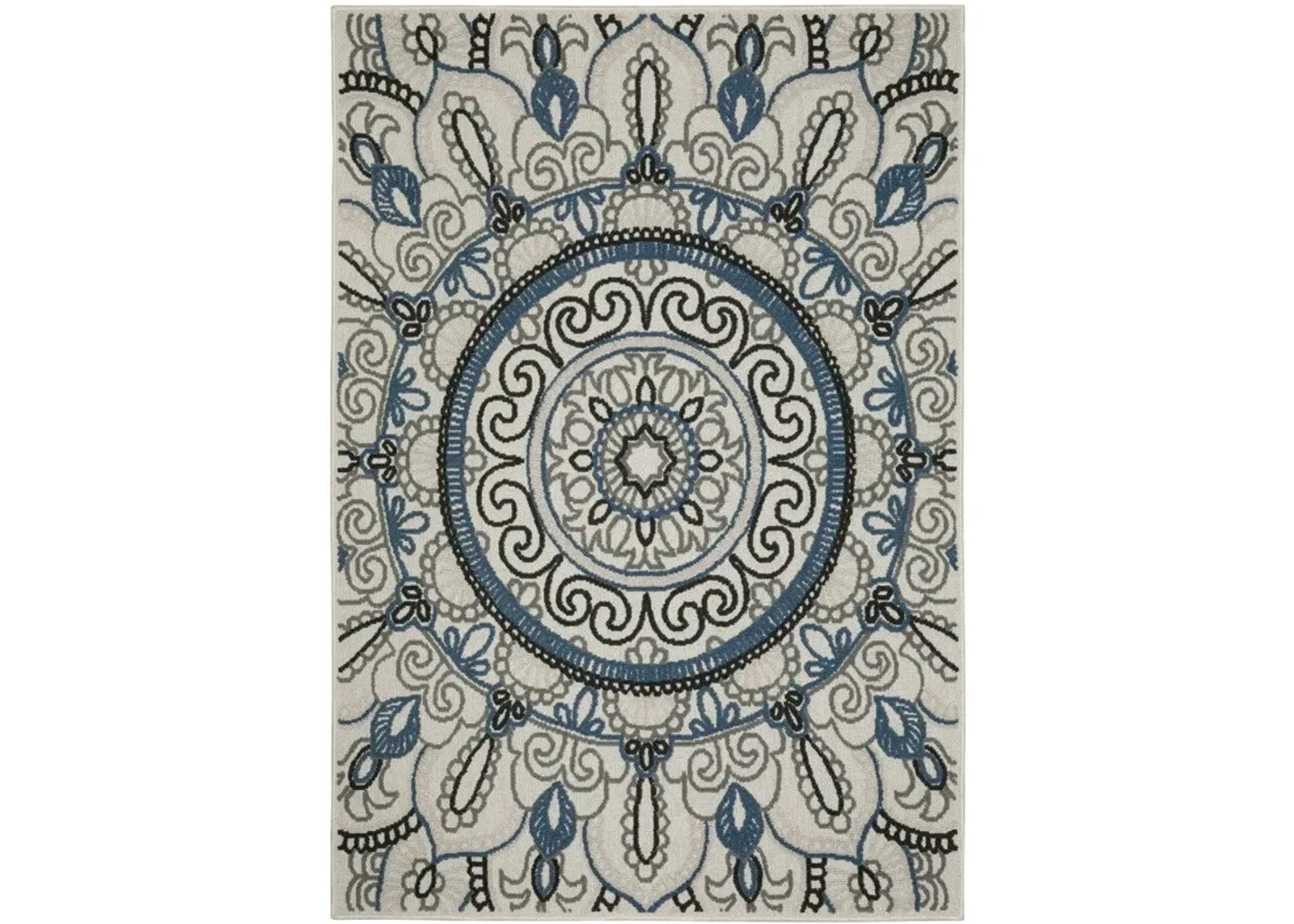 8' X 10' Geometric Stain Resistant Outdoor / Indoor Area Rug - Blue / Beige