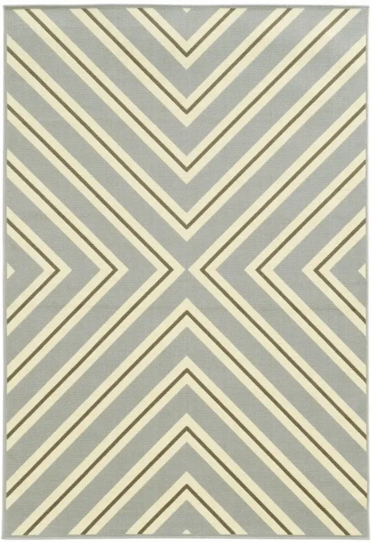 4' X 6' Geometric Stain Resistant Outdoor & Indoor Area Rug - Gray / Ivory