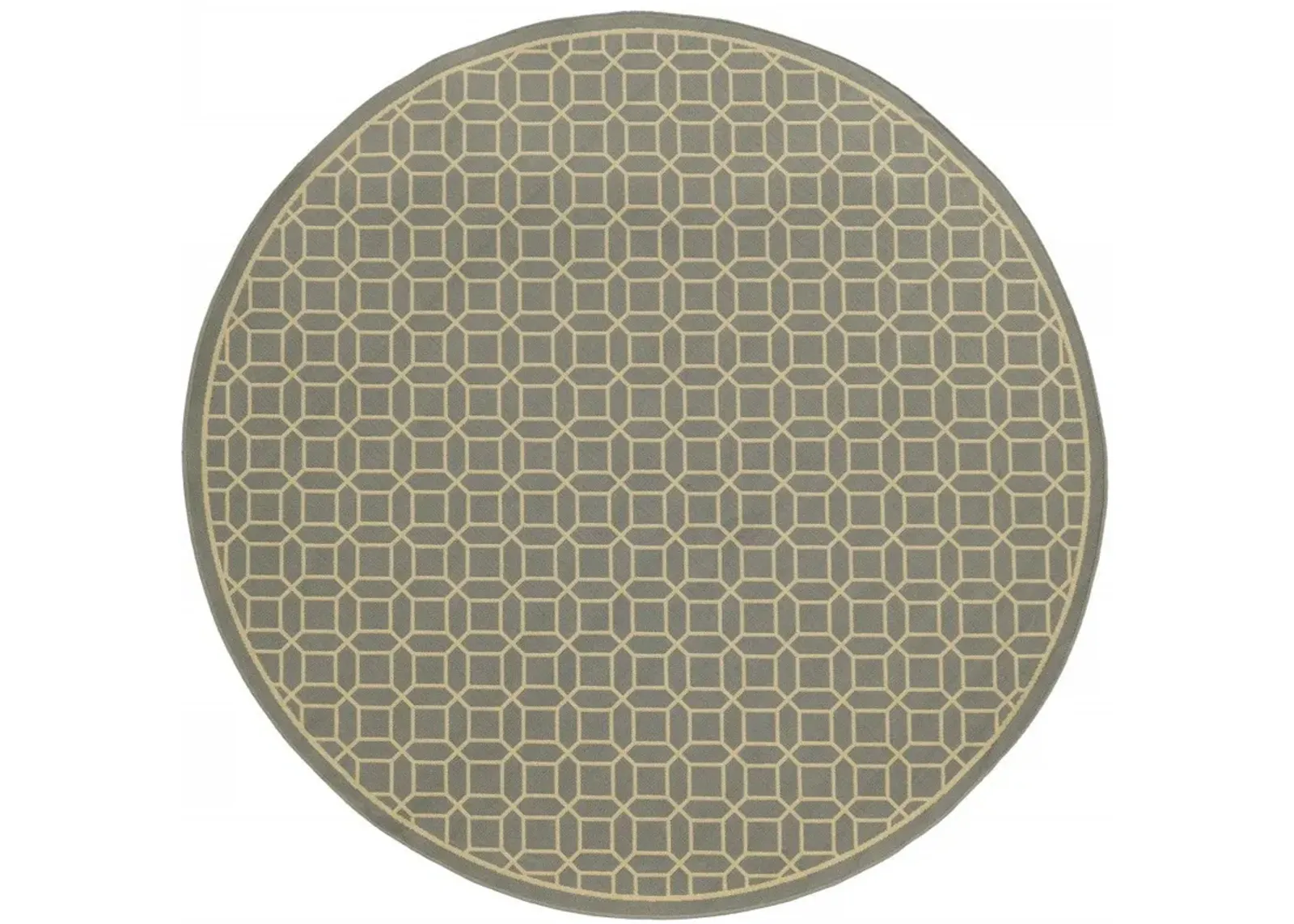 8' X 8' Round Geometric Stain Resistant Outdoor & Indoor Area Rug - Gray / Ivory