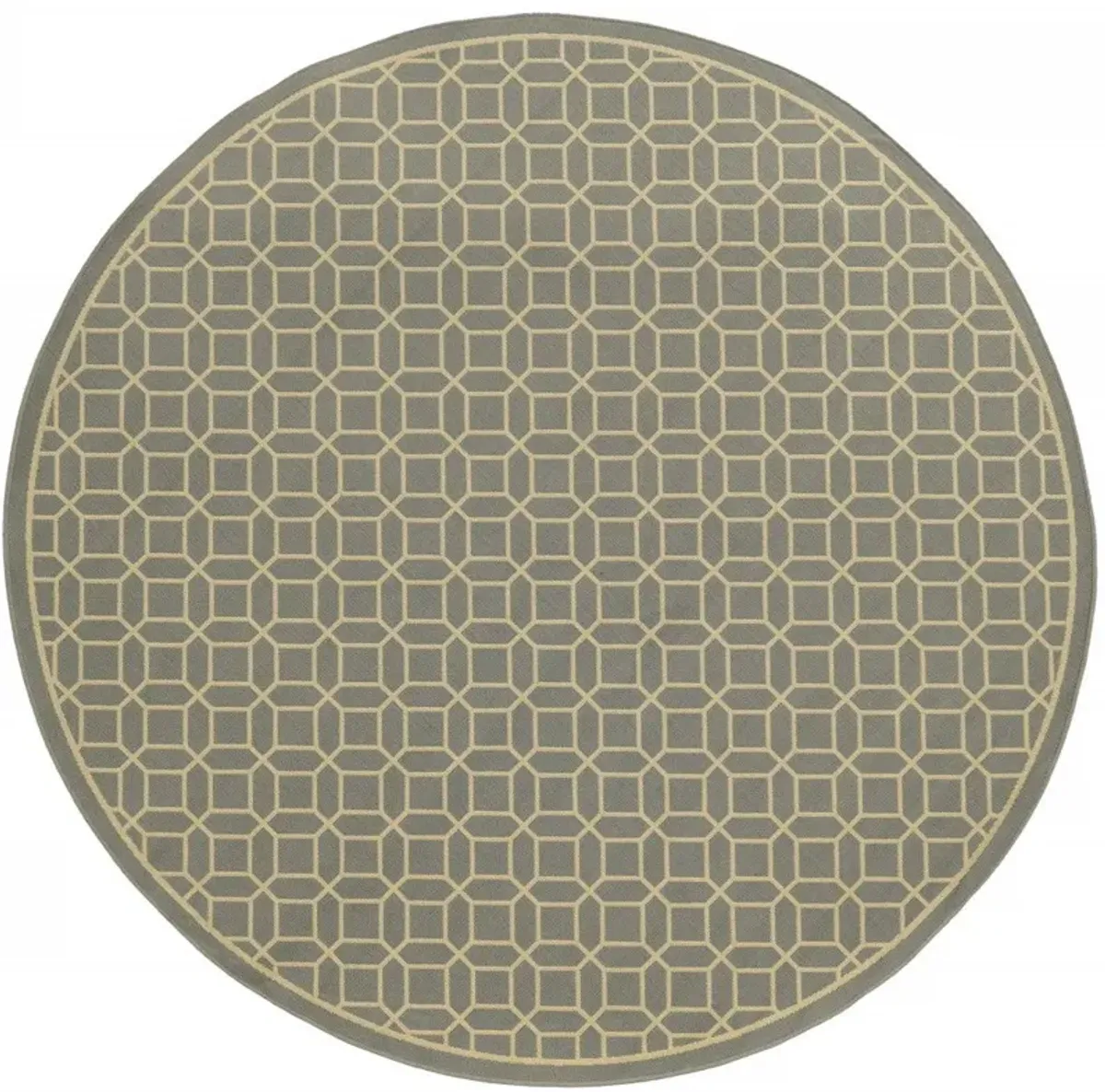 8' X 8' Round Geometric Stain Resistant Outdoor & Indoor Area Rug - Gray / Ivory