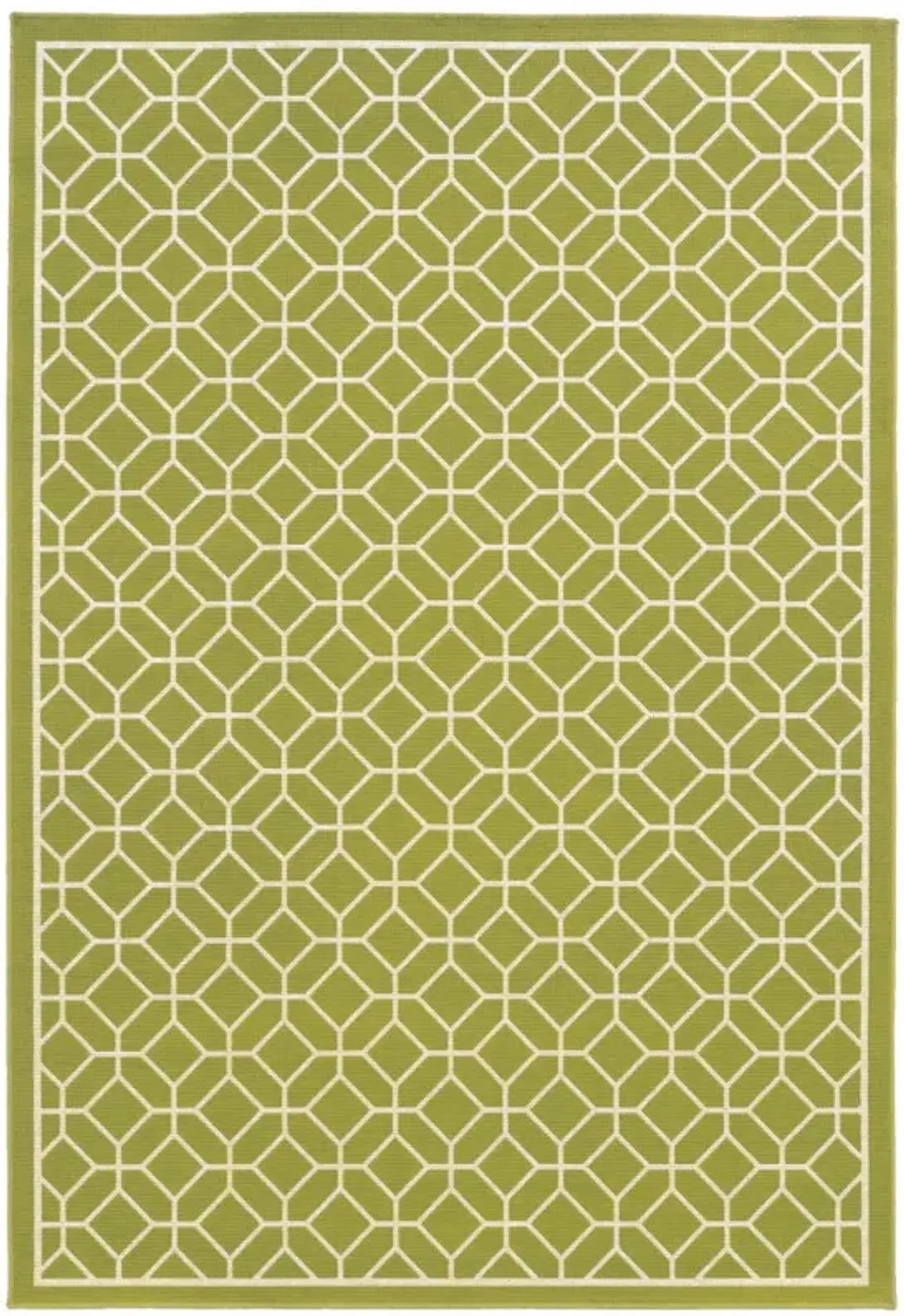 5' X 8' Geometric Stain Resistant Outdoor & Indoor Area Rug - Green / Ivory