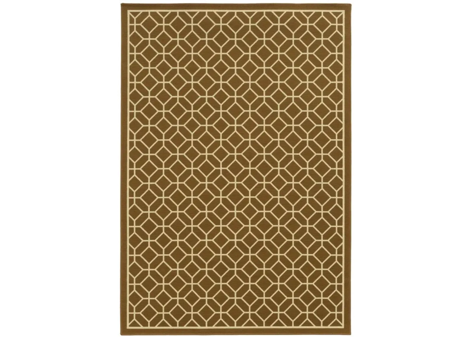 7' X 10' Geometric Stain Resistant Outdoor / Indoor Area Rug - Brown / Ivory