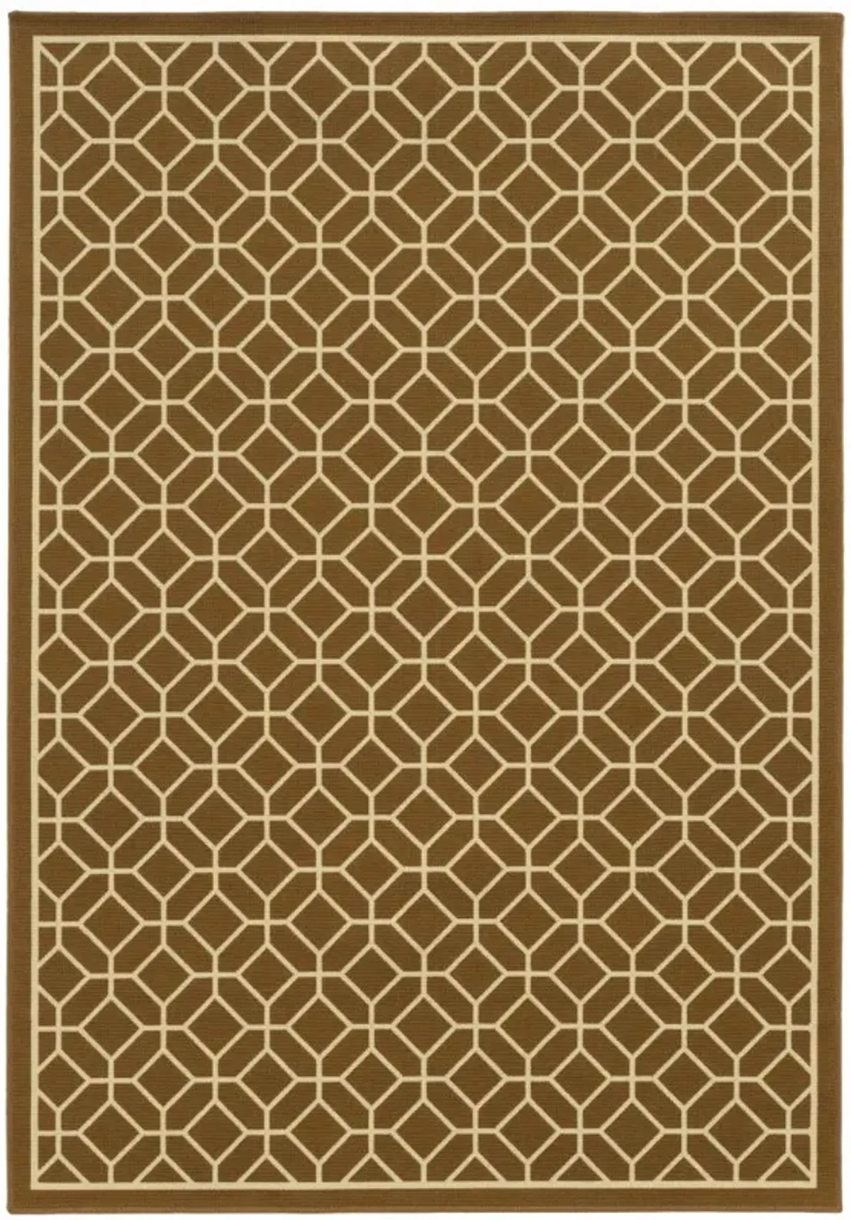 7' X 10' Geometric Stain Resistant Outdoor / Indoor Area Rug - Brown / Ivory