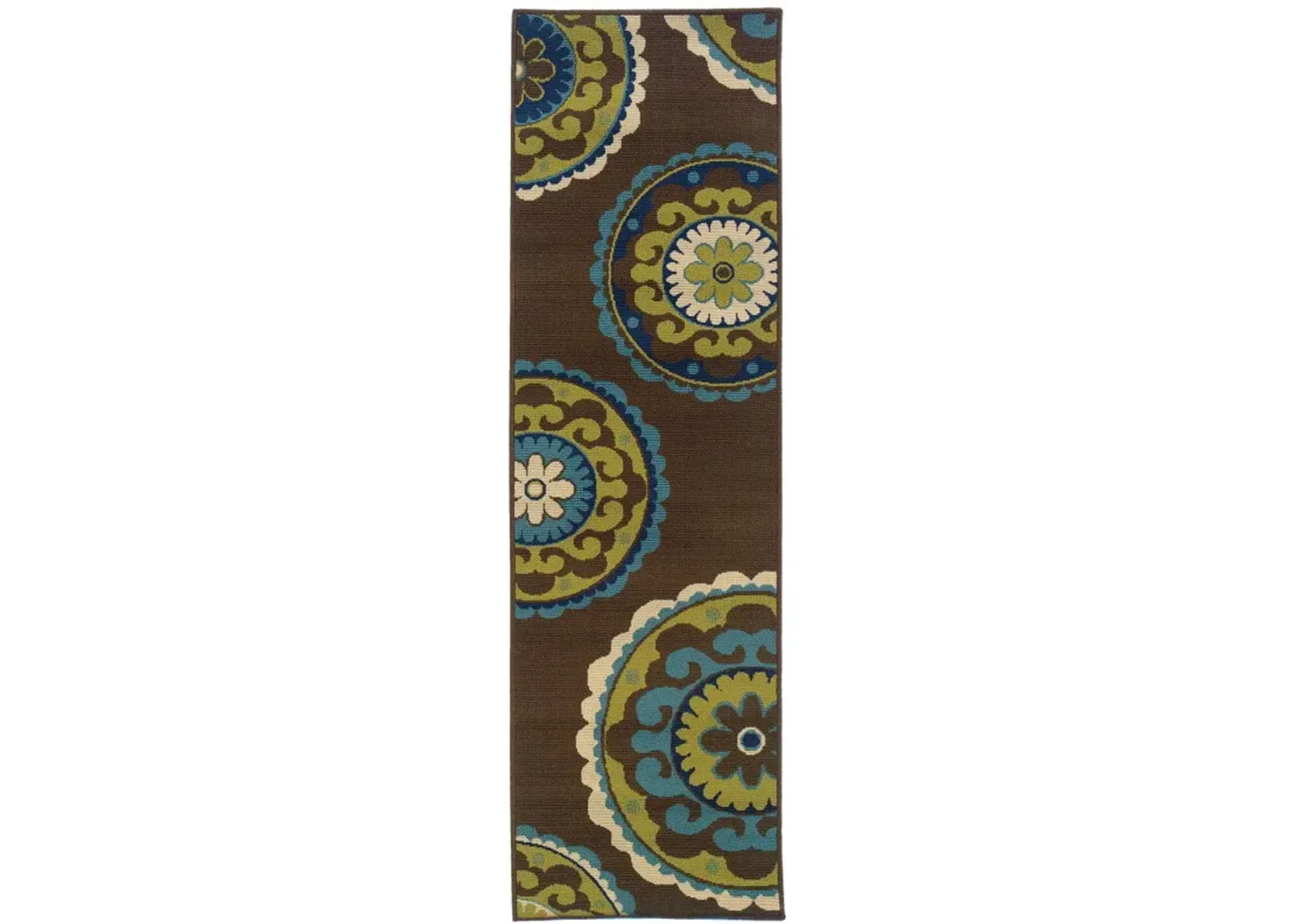 2' X 8' Oriental Stain Resistant Indoor / Outdoor Area Rug - Brown