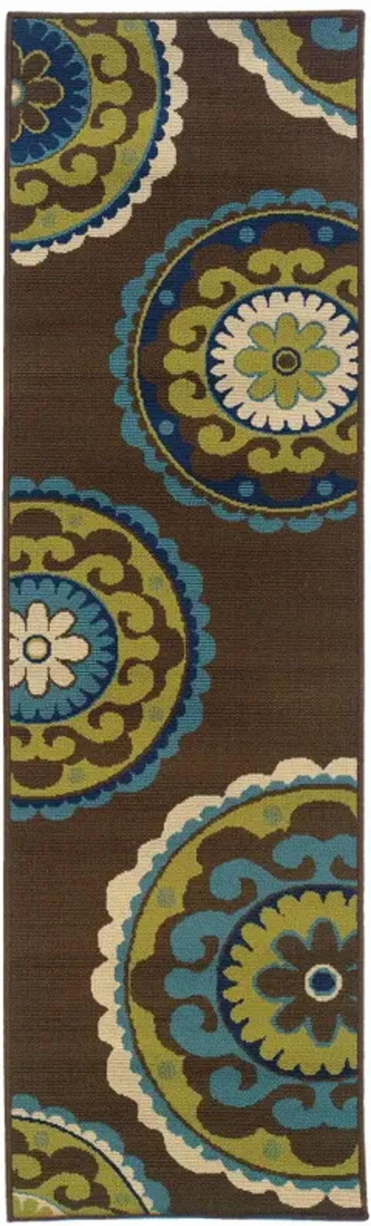 2' X 8' Oriental Stain Resistant Indoor / Outdoor Area Rug - Brown