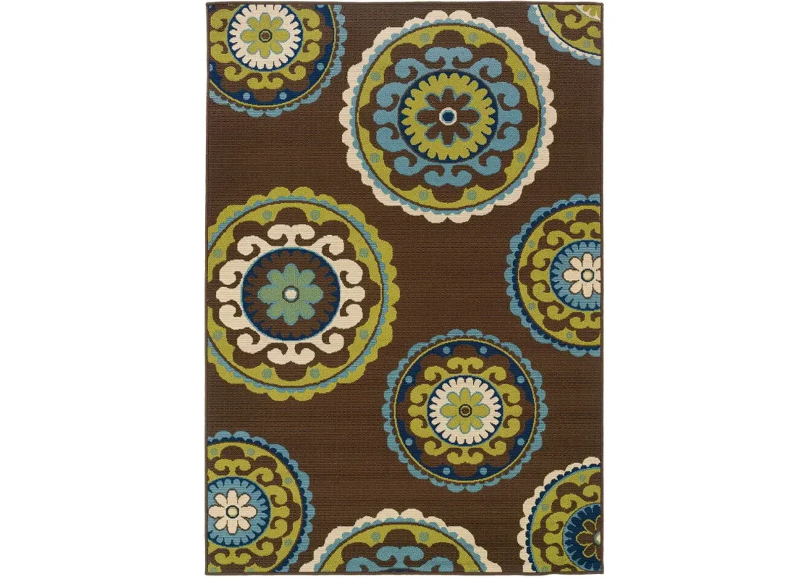 4' X 6' Floral Medallion Stain Resistant Indoor / Outdoor Area Rug - Brown