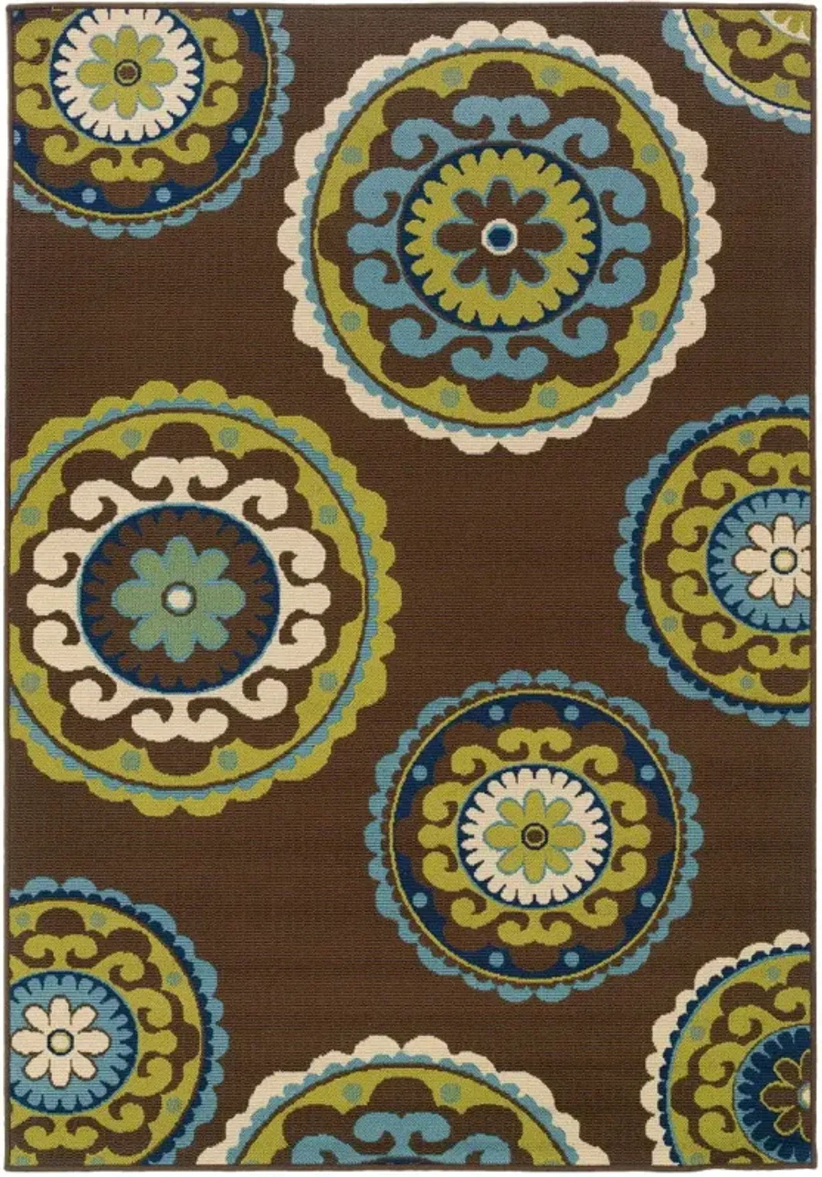 4' X 6' Floral Medallion Stain Resistant Indoor / Outdoor Area Rug - Brown