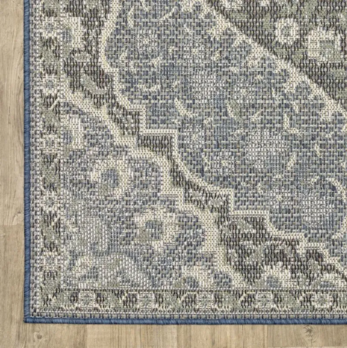 3' X 5' Oriental Stain Resistant Indoor / Outdoor Area Rug - Blue / Green