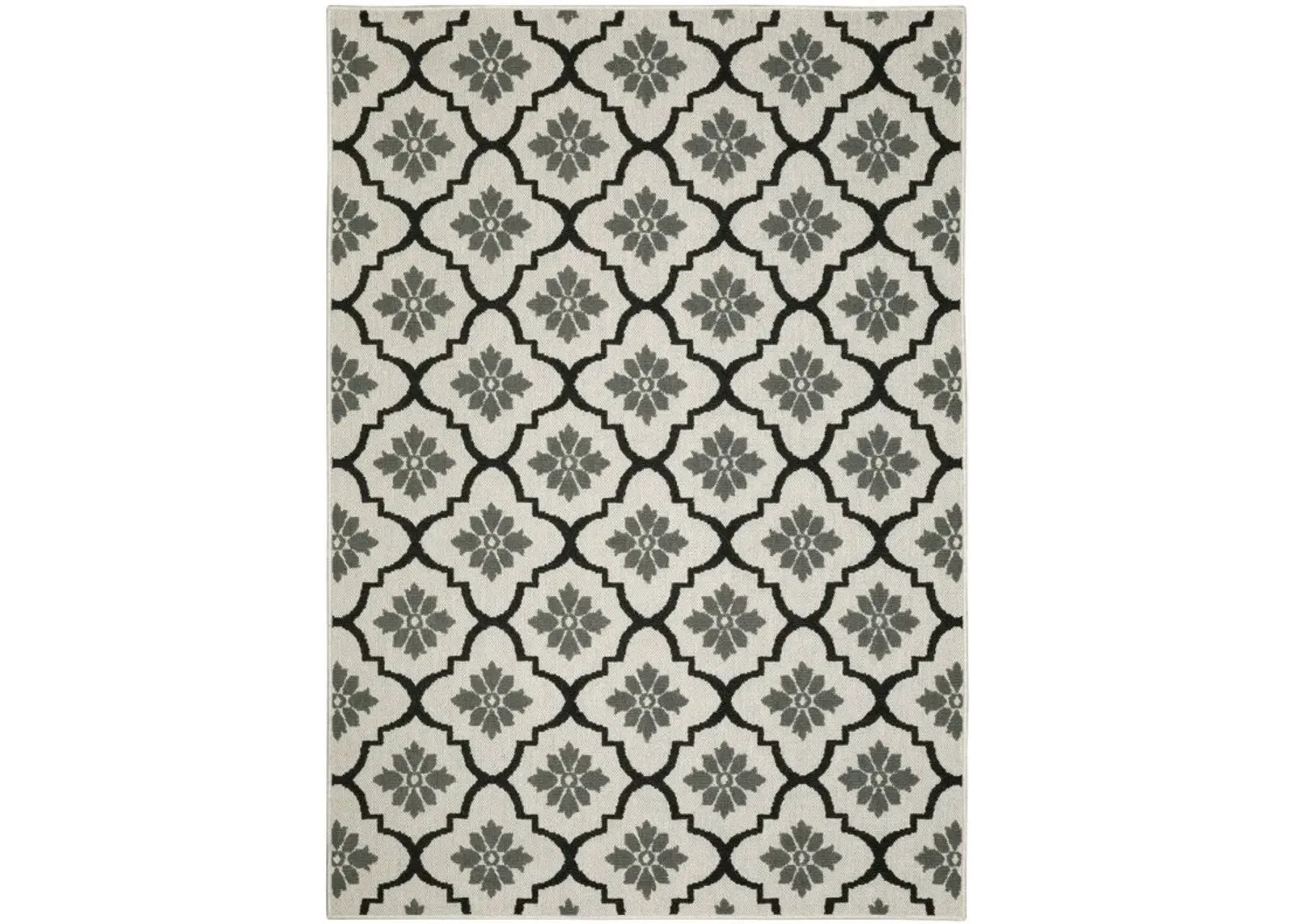 5' X 7' Geometric Stain Resistant Outdoor / Indoor Area Rug - Beige / Black