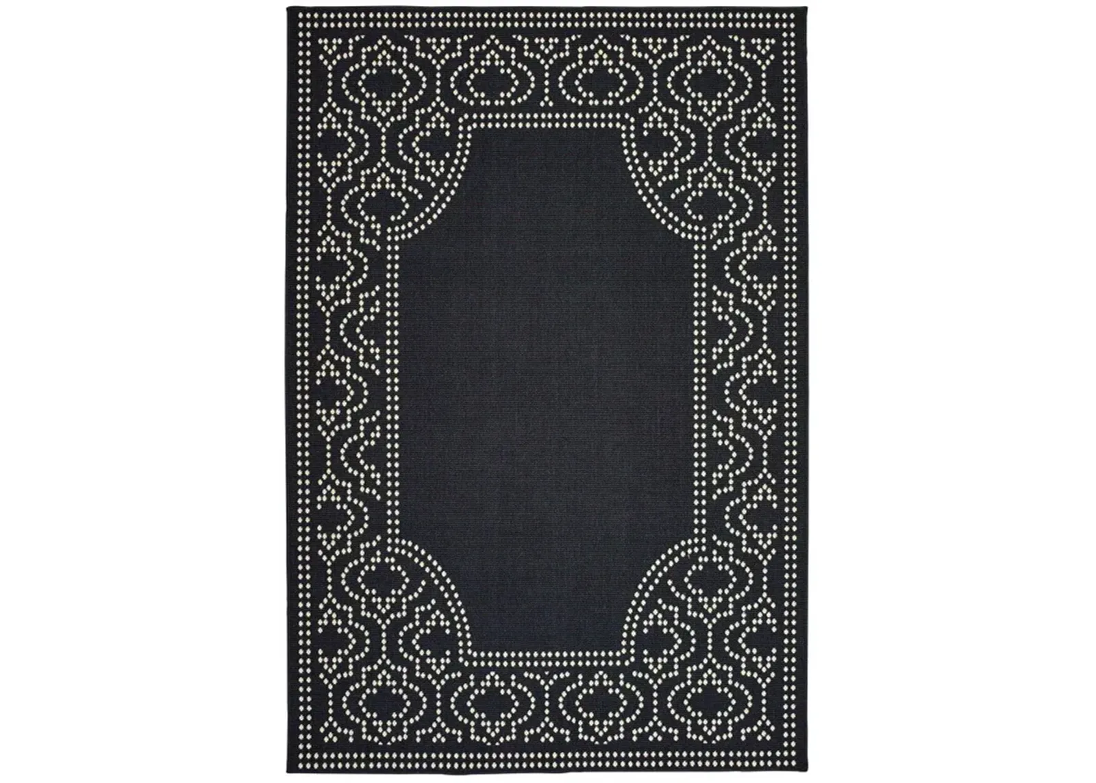 8' X 11' Stain Resistant Indoor / Outdoor Area Rug - Black / Ivory