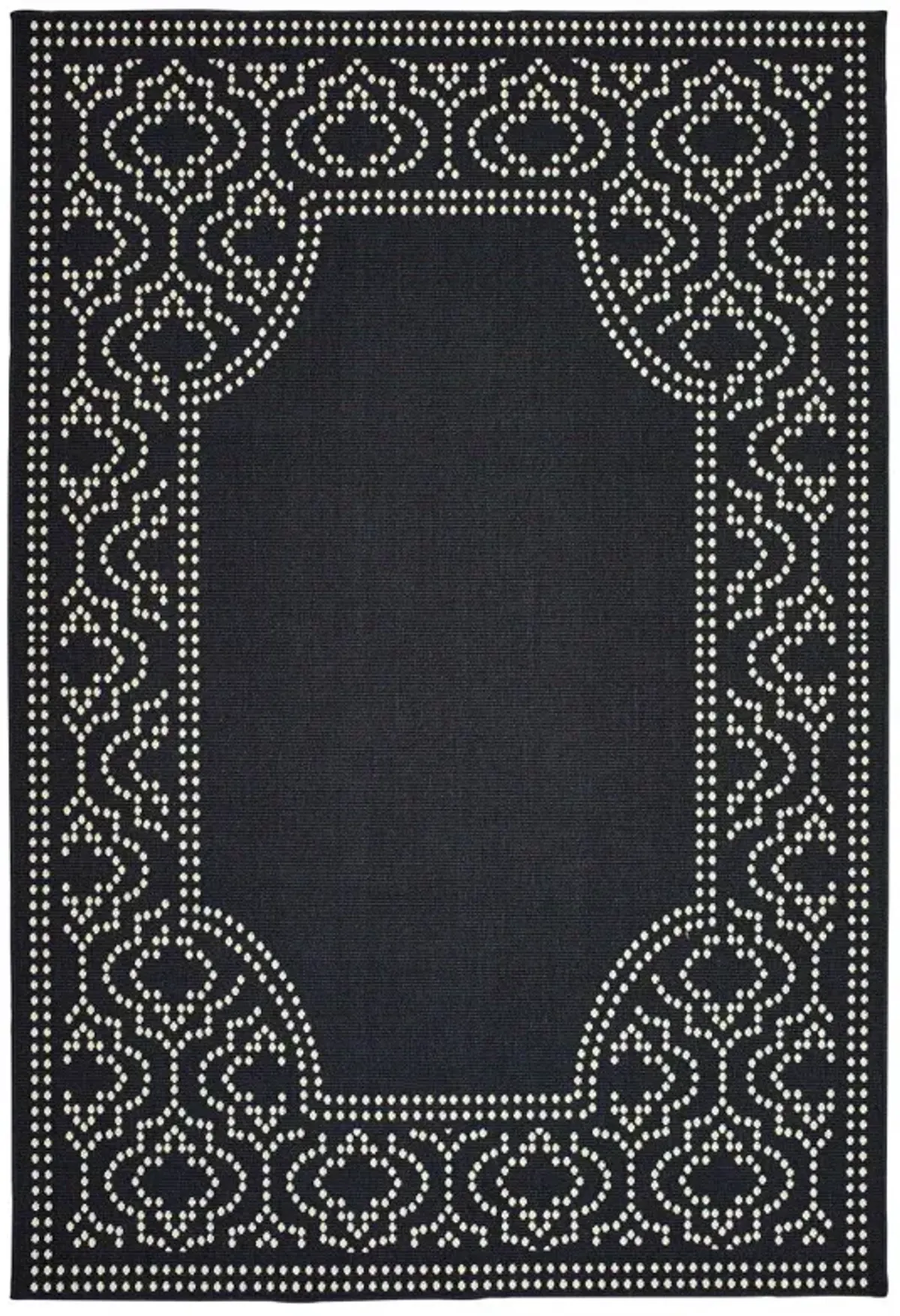 8' X 11' Stain Resistant Indoor / Outdoor Area Rug - Black / Ivory