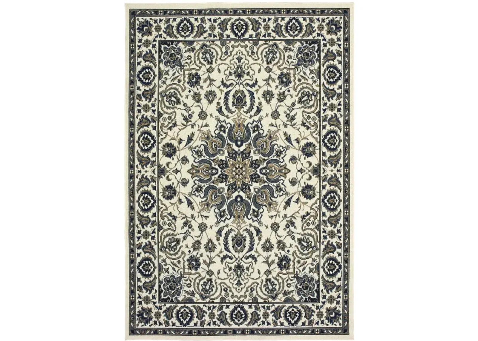 8' X 11' Oriental Stain Resistant Indoor / Outdoor Area Rug - Ivory / Blue