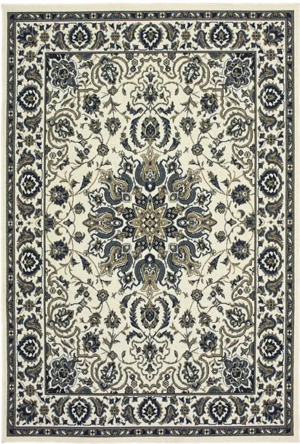 8' X 11' Oriental Stain Resistant Indoor / Outdoor Area Rug - Ivory / Blue