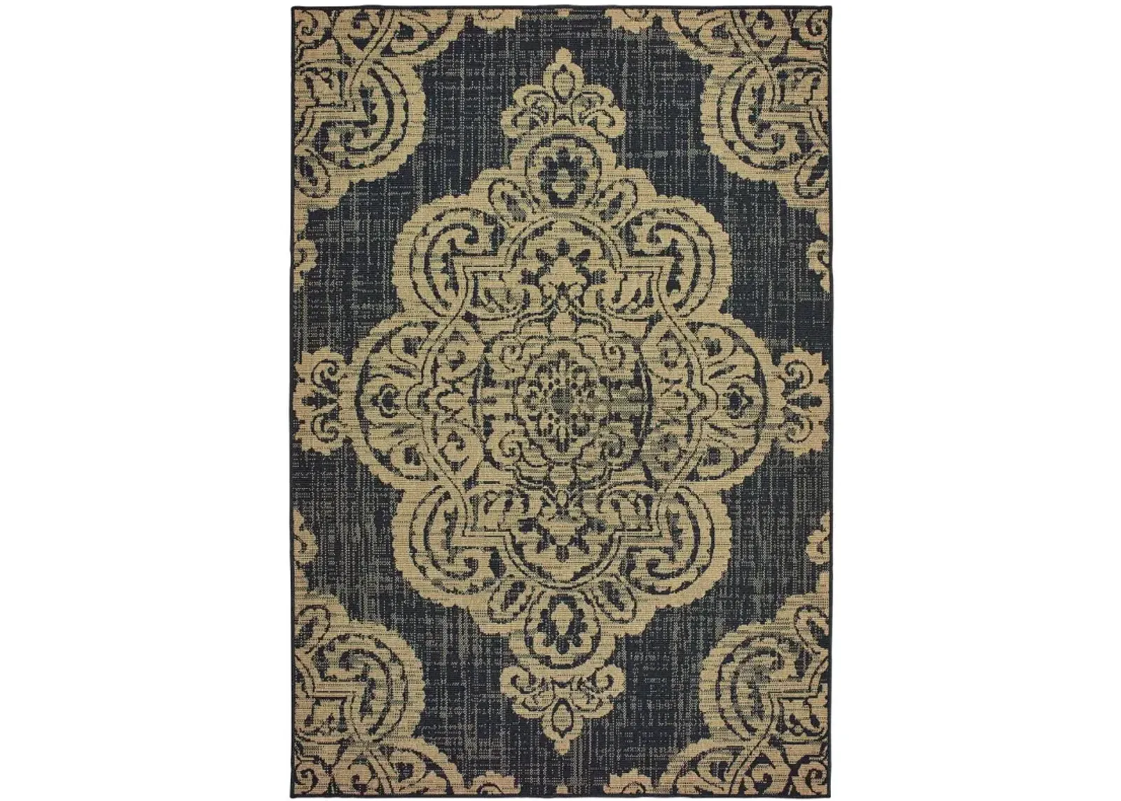 8' X 11' Oriental Stain Resistant Indoor / Outdoor Area Rug - Black / Tan