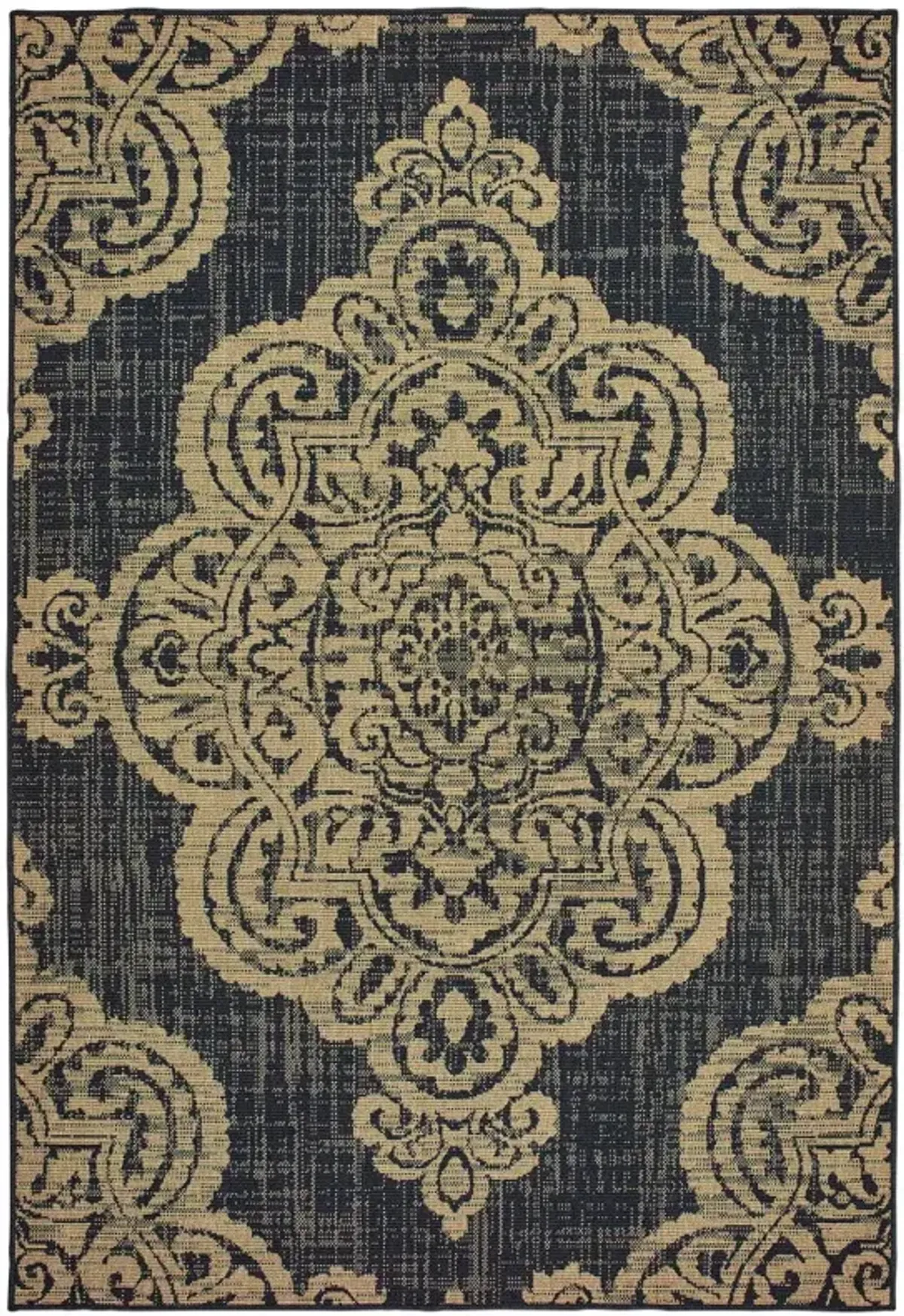 8' X 11' Oriental Stain Resistant Indoor / Outdoor Area Rug - Black / Tan