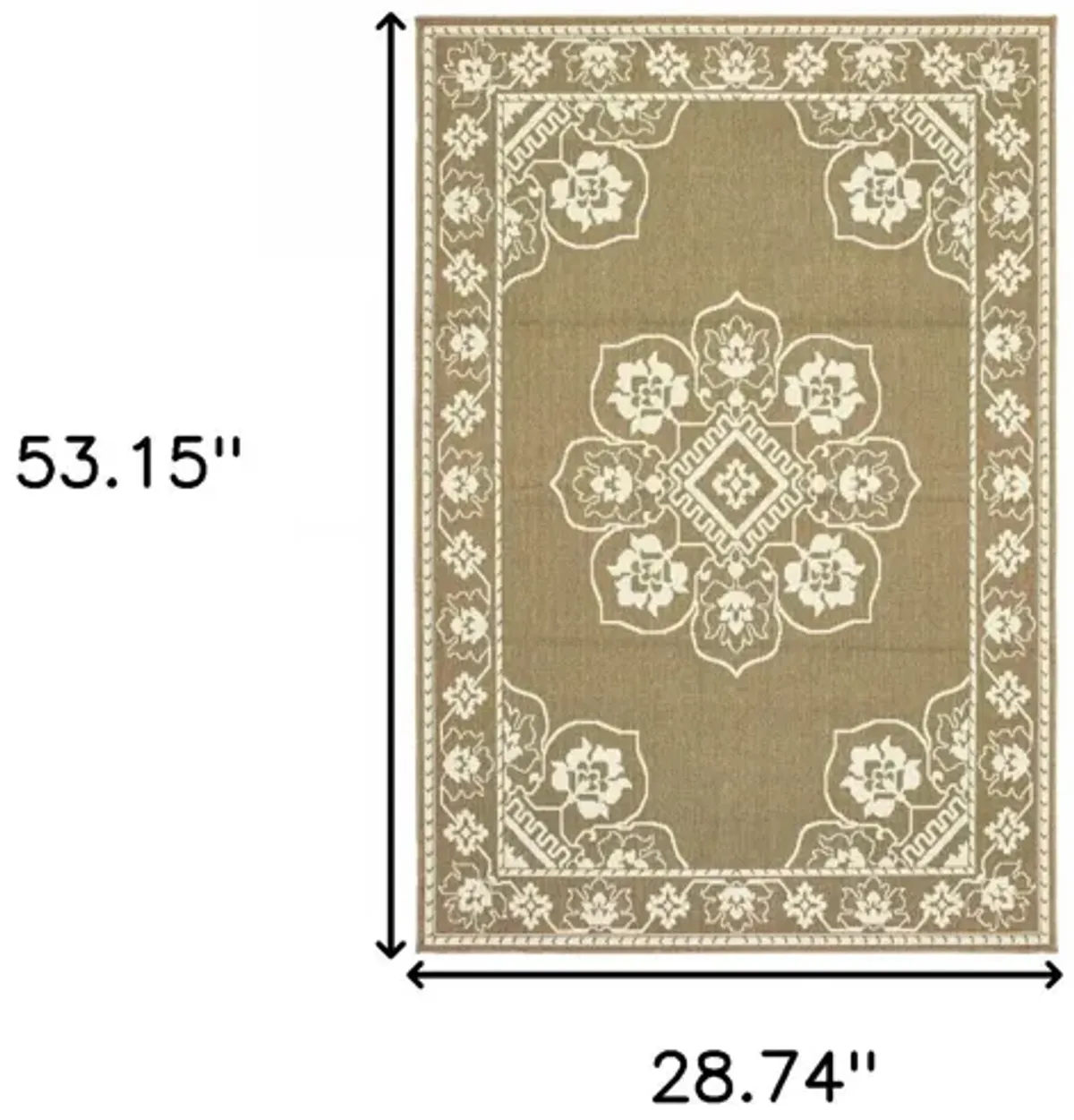 2' X 4' Oriental Stain Resistant Outdoor & Indoor Area Rug - Tan