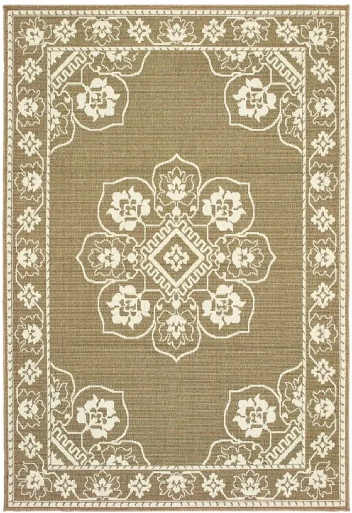 2' X 4' Oriental Stain Resistant Outdoor & Indoor Area Rug - Tan