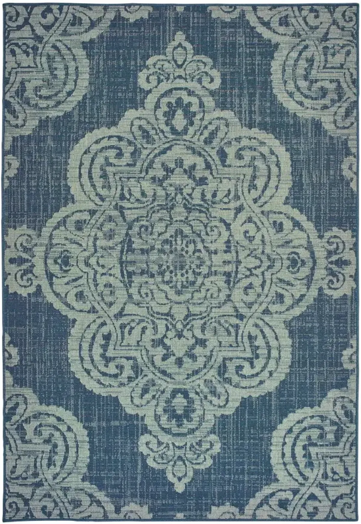 2' X 4' Oriental Stain Resistant Indoor & Outdoor Area Rug - Blue