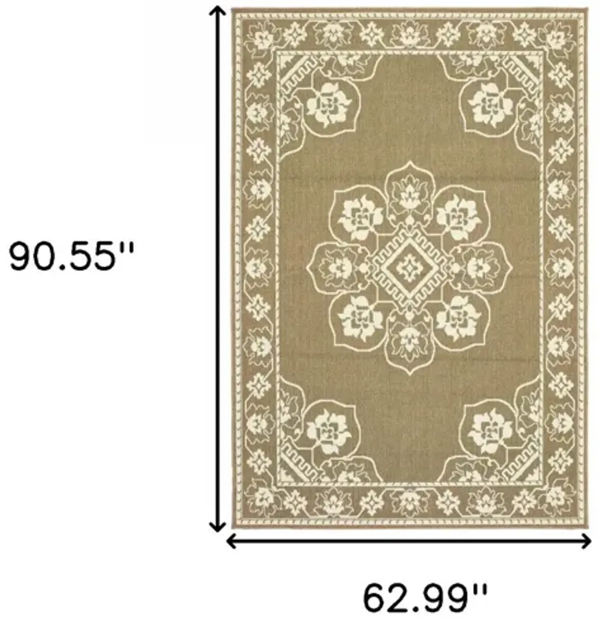 5' X 8' Oriental Stain Resistant Outdoor / Indoor Area Rug - Tan