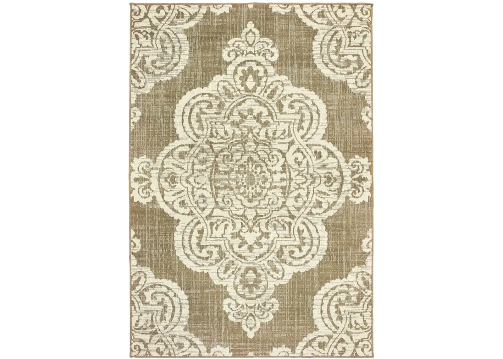 8' X 11' Oriental Stain Resistant Indoor / Outdoor Area Rug - Tan