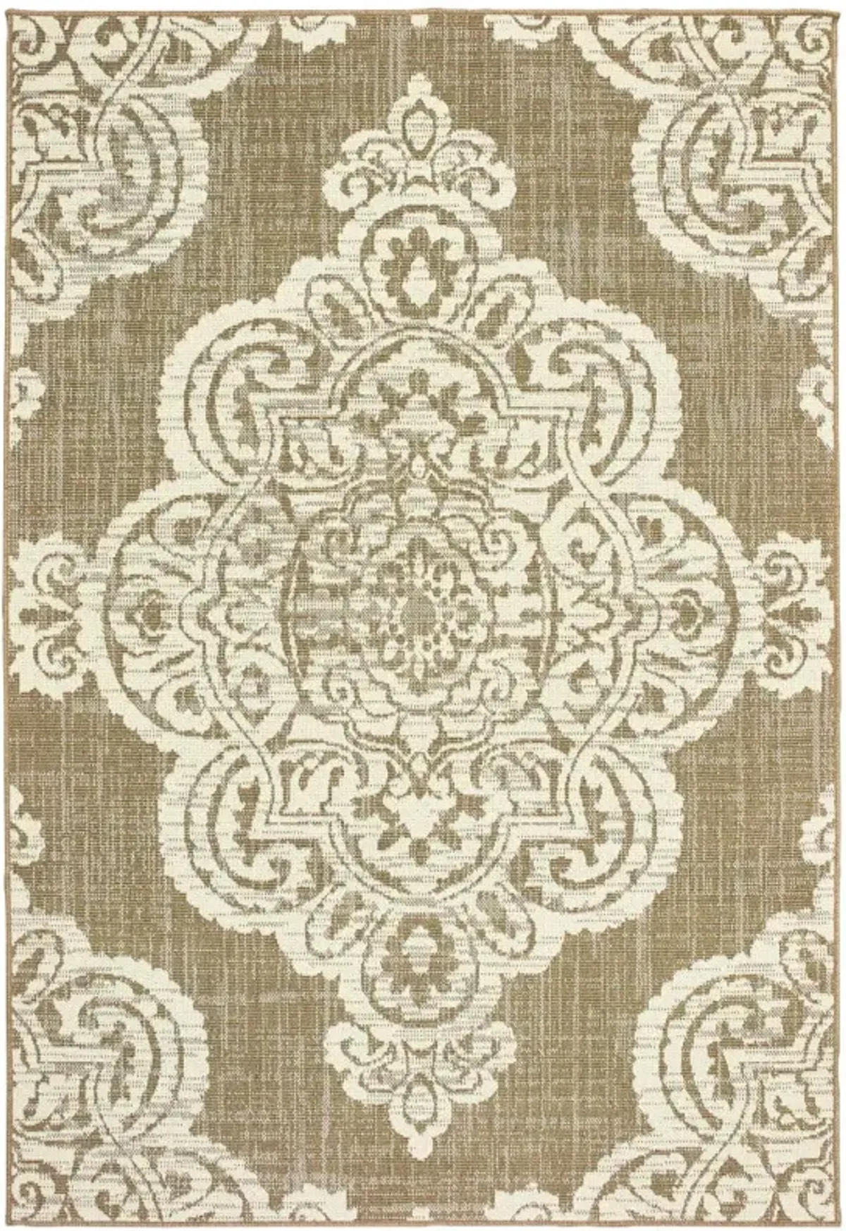 8' X 11' Oriental Stain Resistant Indoor / Outdoor Area Rug - Tan