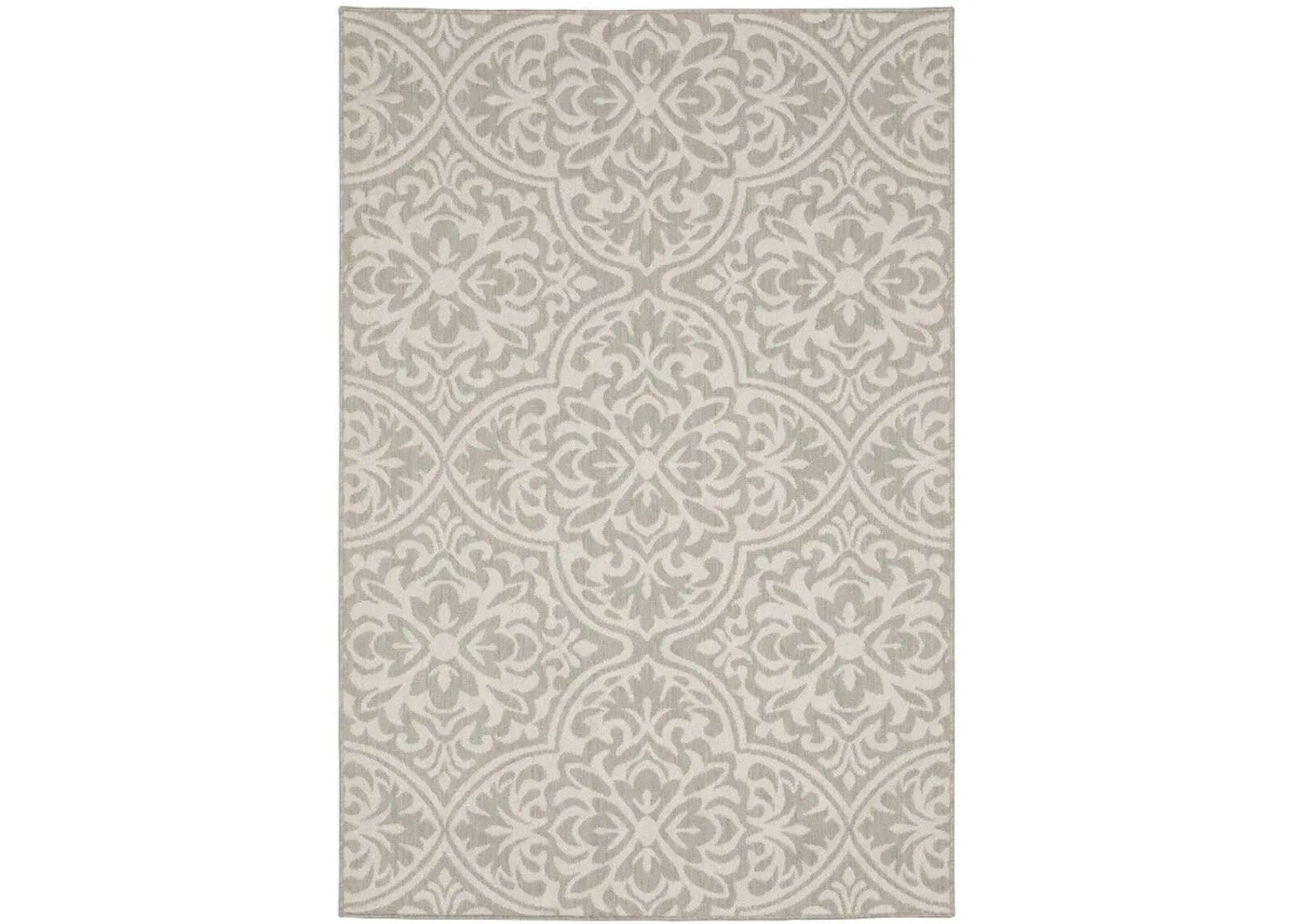 7' X 9' Floral Stain Resistant Indoor / Outdoor Area Rug - Gray / Ivory