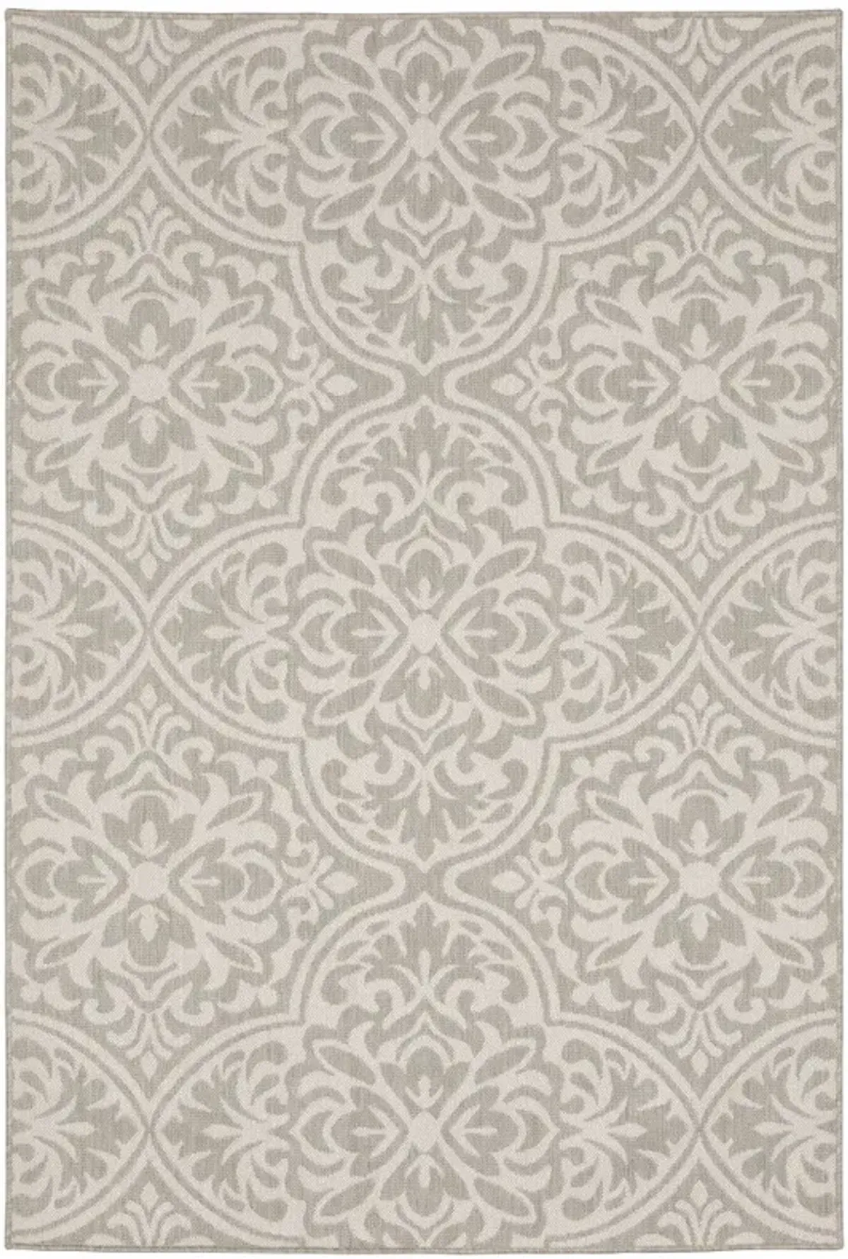 7' X 9' Floral Stain Resistant Indoor / Outdoor Area Rug - Gray / Ivory