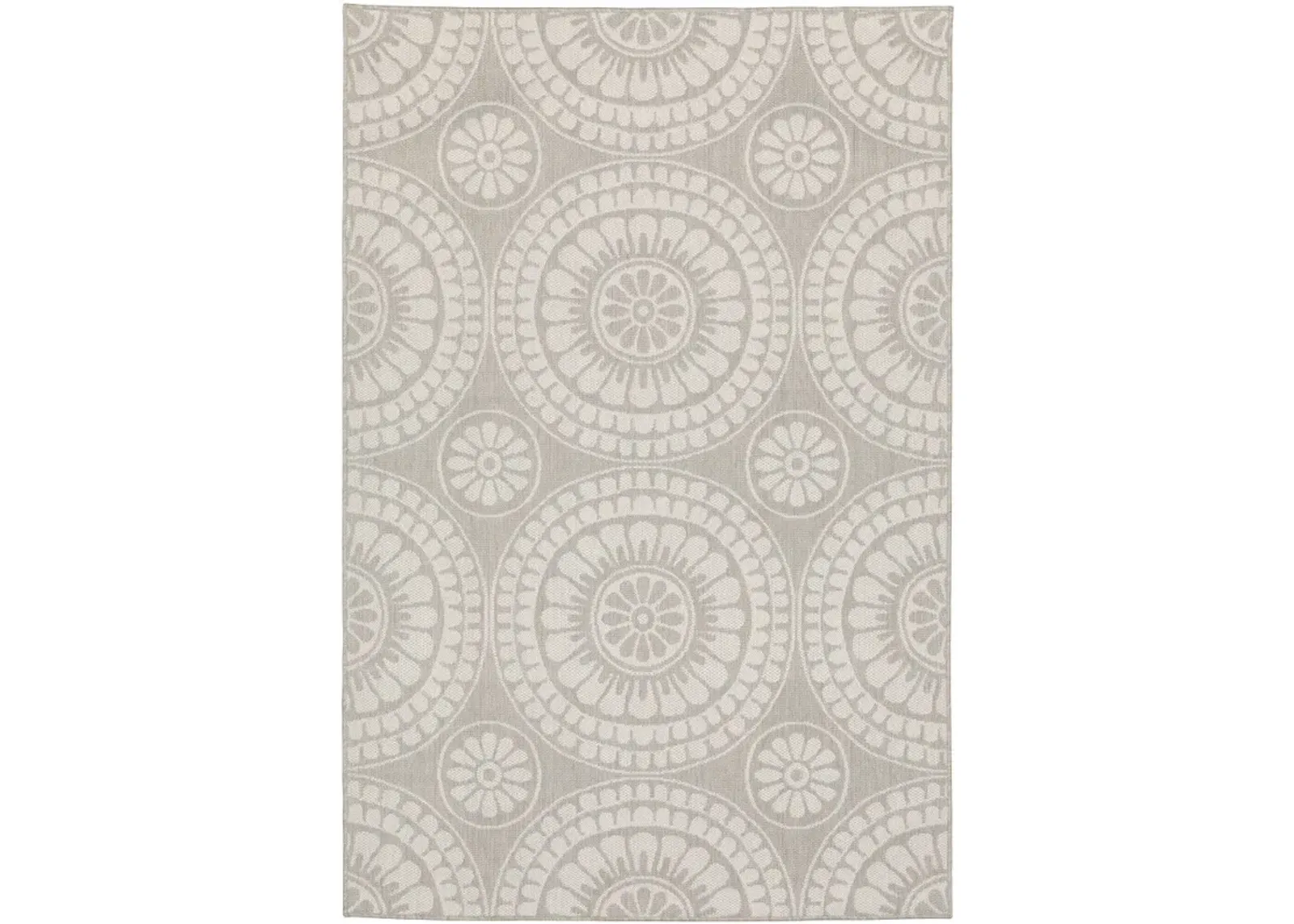 8' X 10' Geometric Stain Resistant Outdoor / Indoor Area Rug - Gray / Ivory